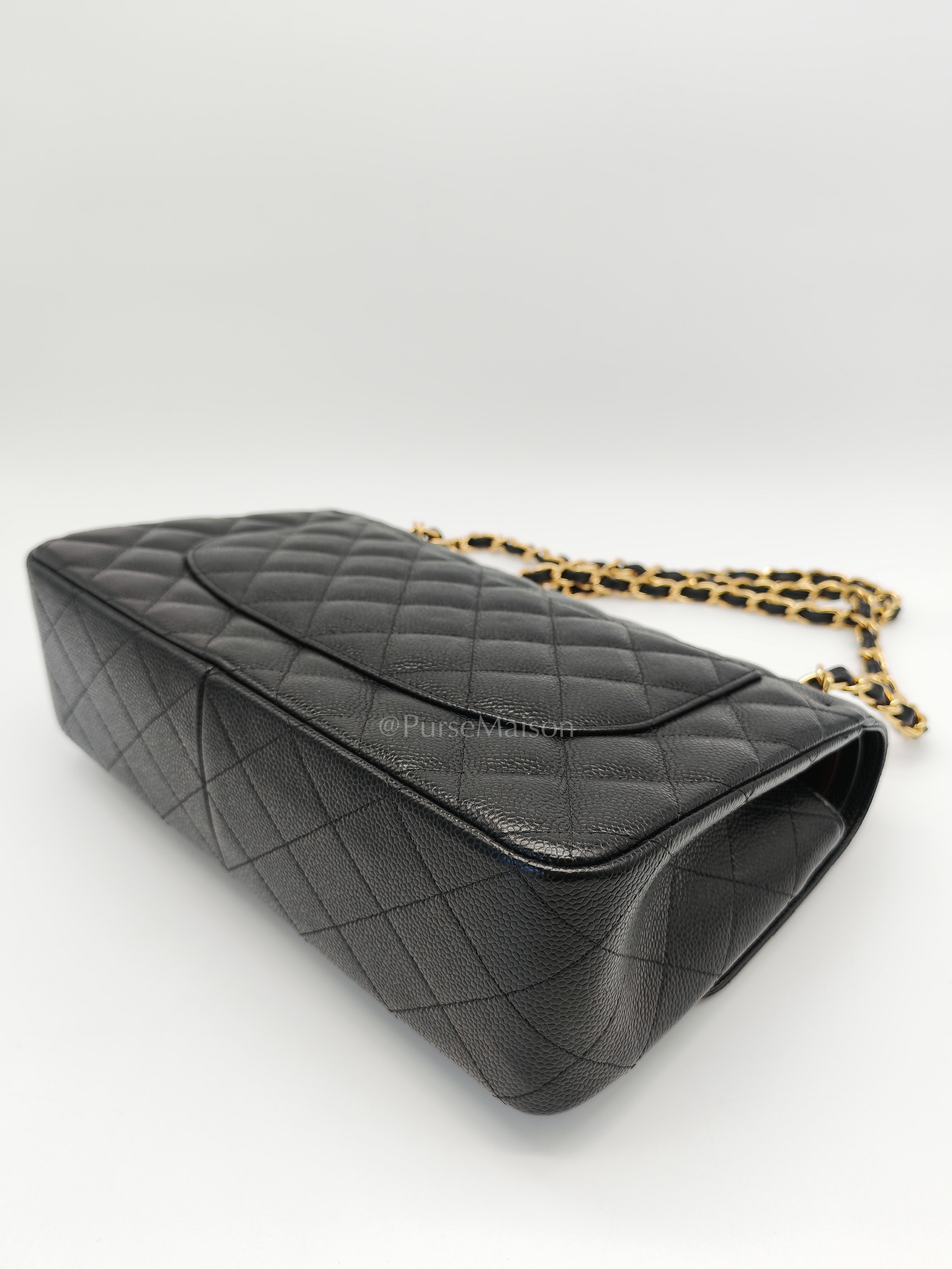 Classic Double Flap Jumbo Black Caviar Leather in Gold Hardware (Series 24) | Purse Maison Luxury Bags Shop