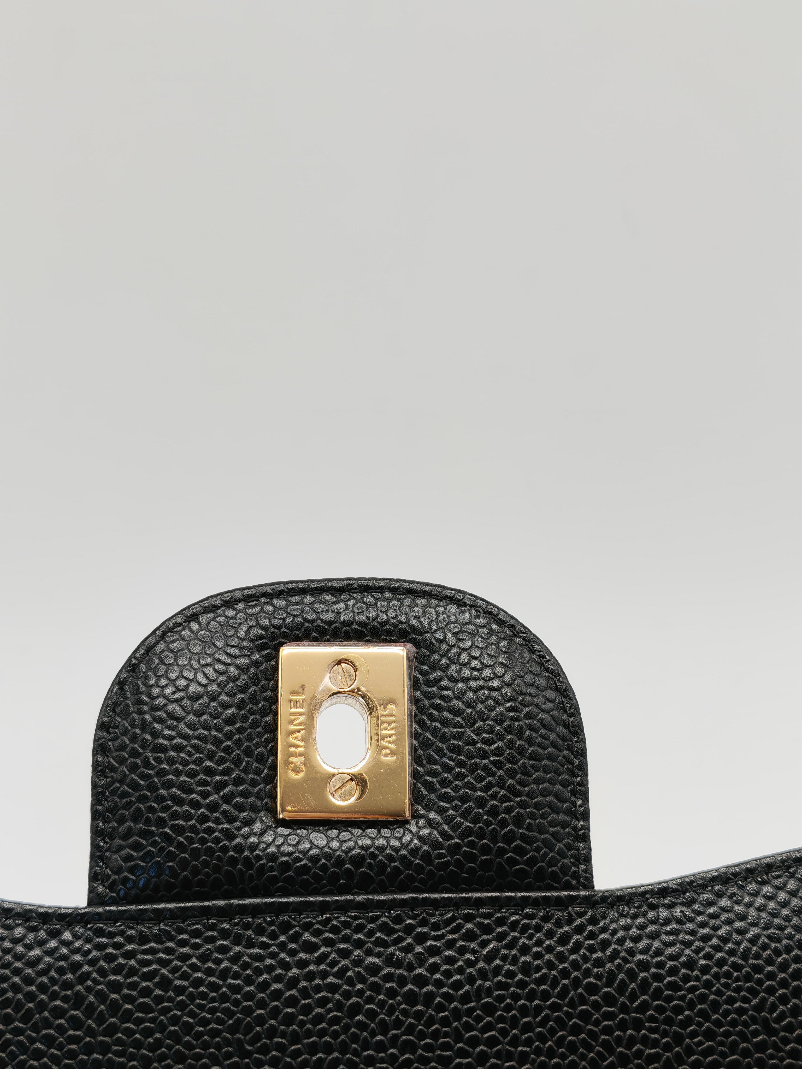 Classic Double Flap Jumbo Black Caviar Leather in Gold Hardware (Series 24) | Purse Maison Luxury Bags Shop
