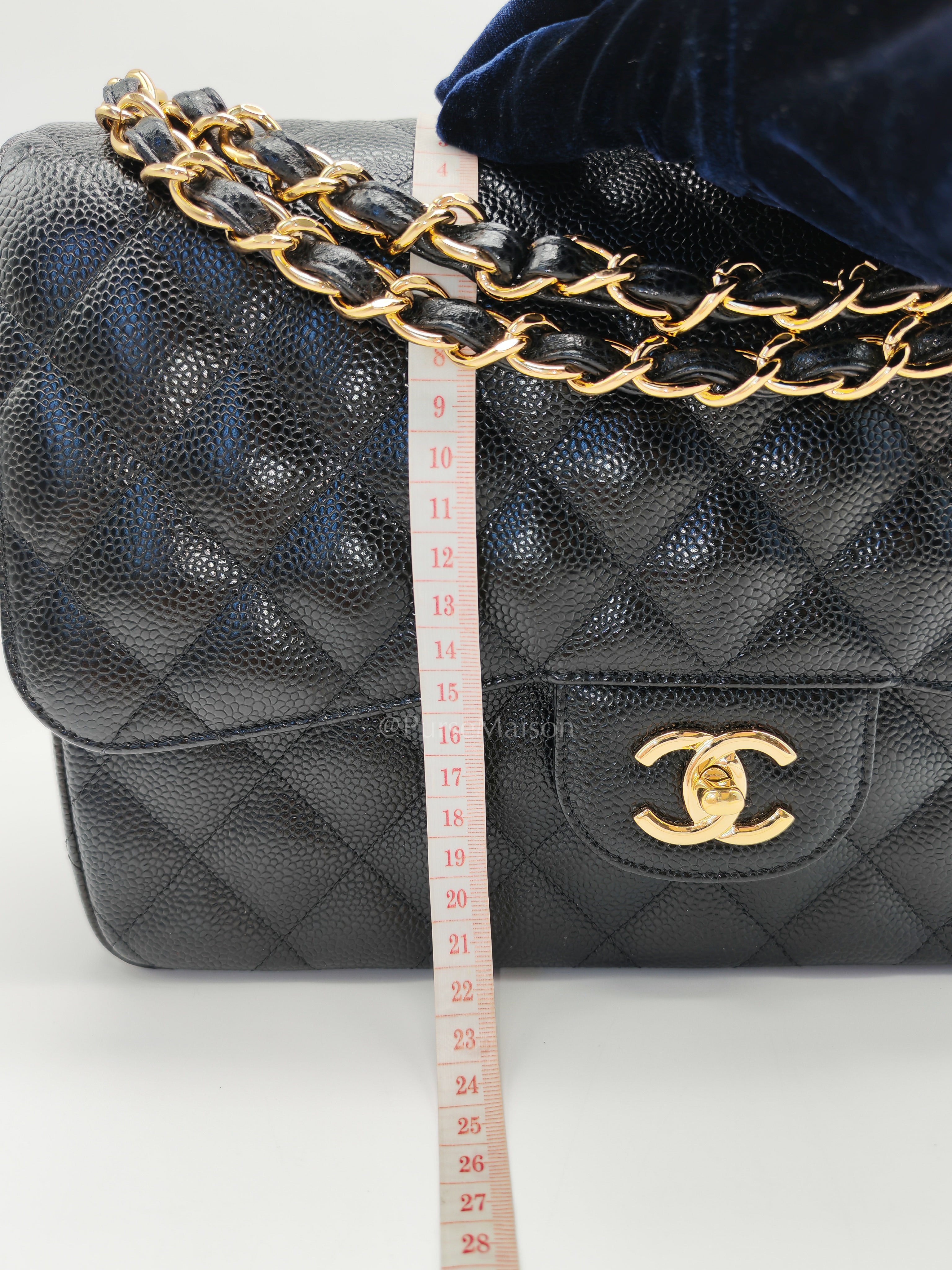Classic Double Flap Jumbo Black Caviar Leather in Gold Hardware (Series 24) | Purse Maison Luxury Bags Shop