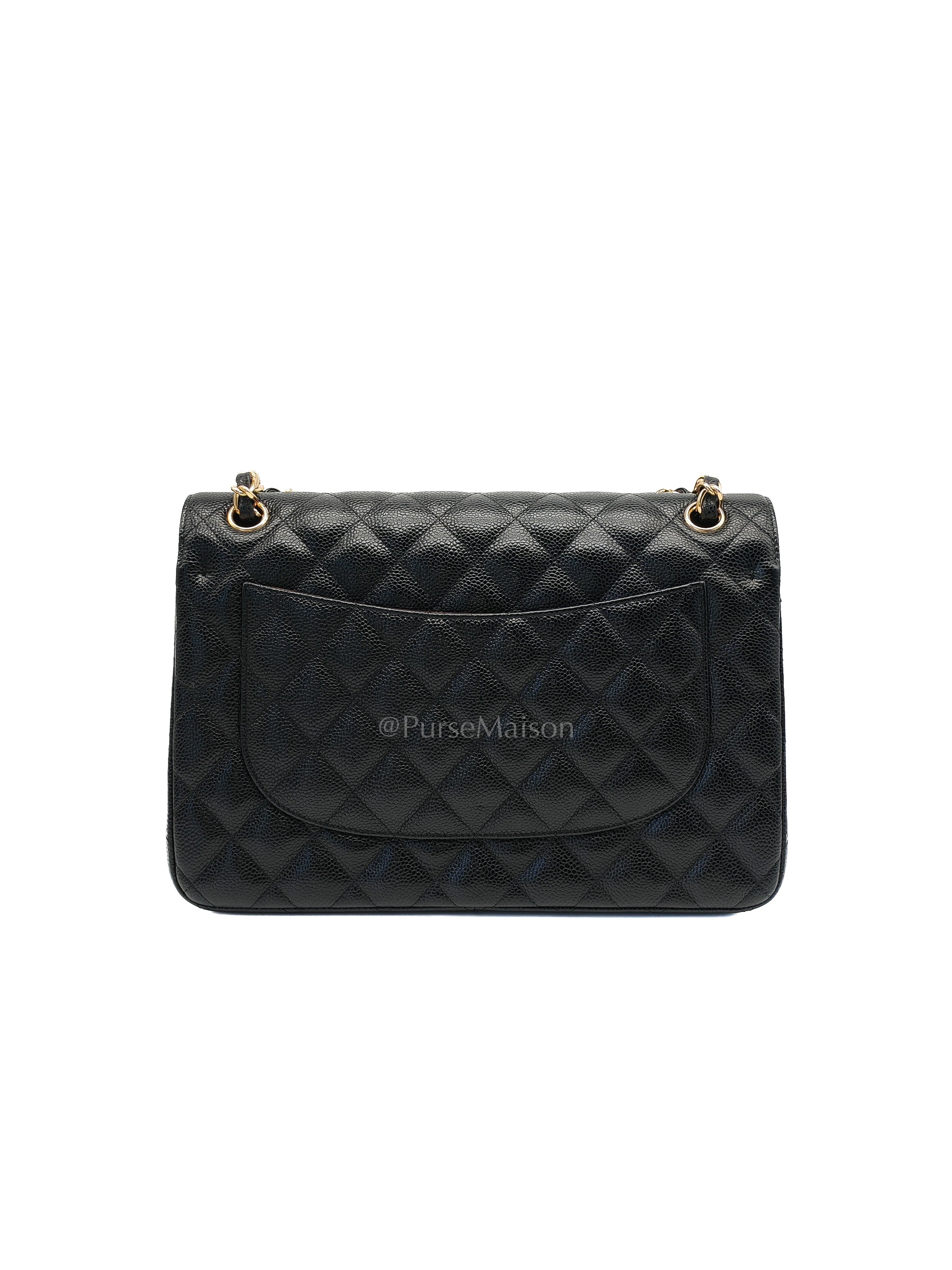 Classic Double Flap Jumbo Black Caviar Leather in Gold Hardware (Series 24) | Purse Maison Luxury Bags Shop