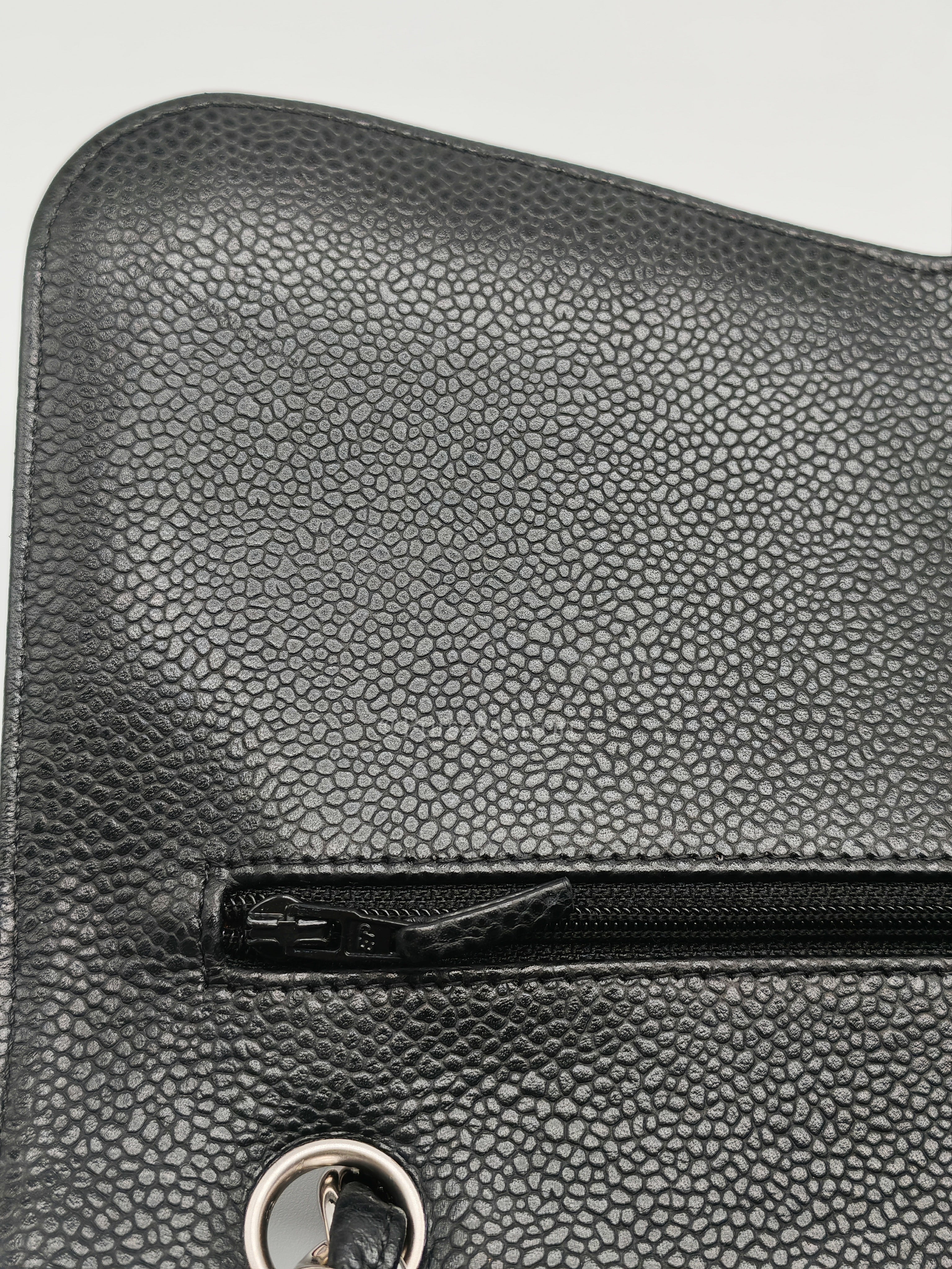 Classic Double Flap Jumbo Black Caviar Leather in Silver Hardware (Series 26) | Purse Maison Luxury Bags Shop