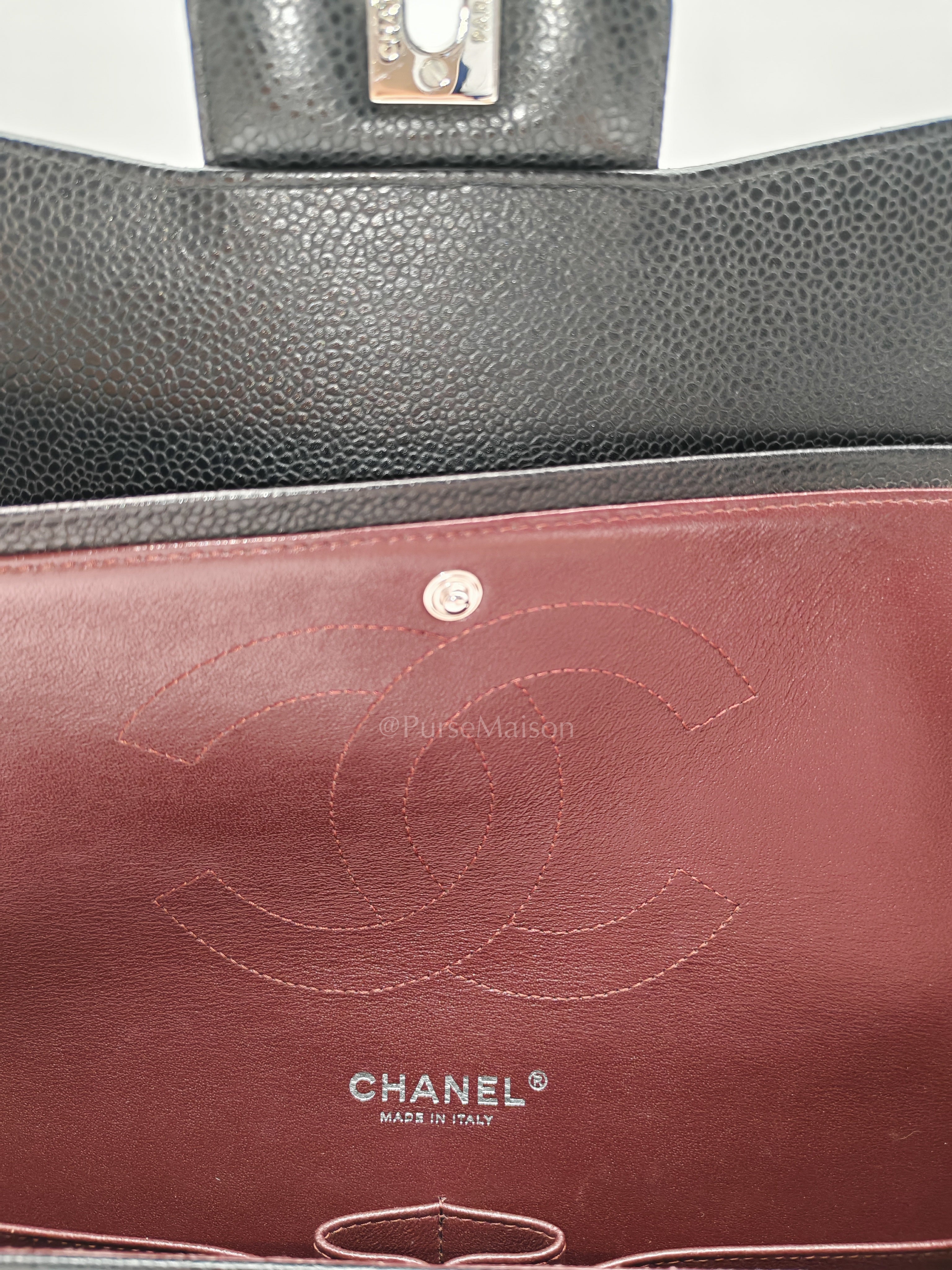 Classic Double Flap Jumbo Black Caviar Leather in Silver Hardware (Series 26) | Purse Maison Luxury Bags Shop