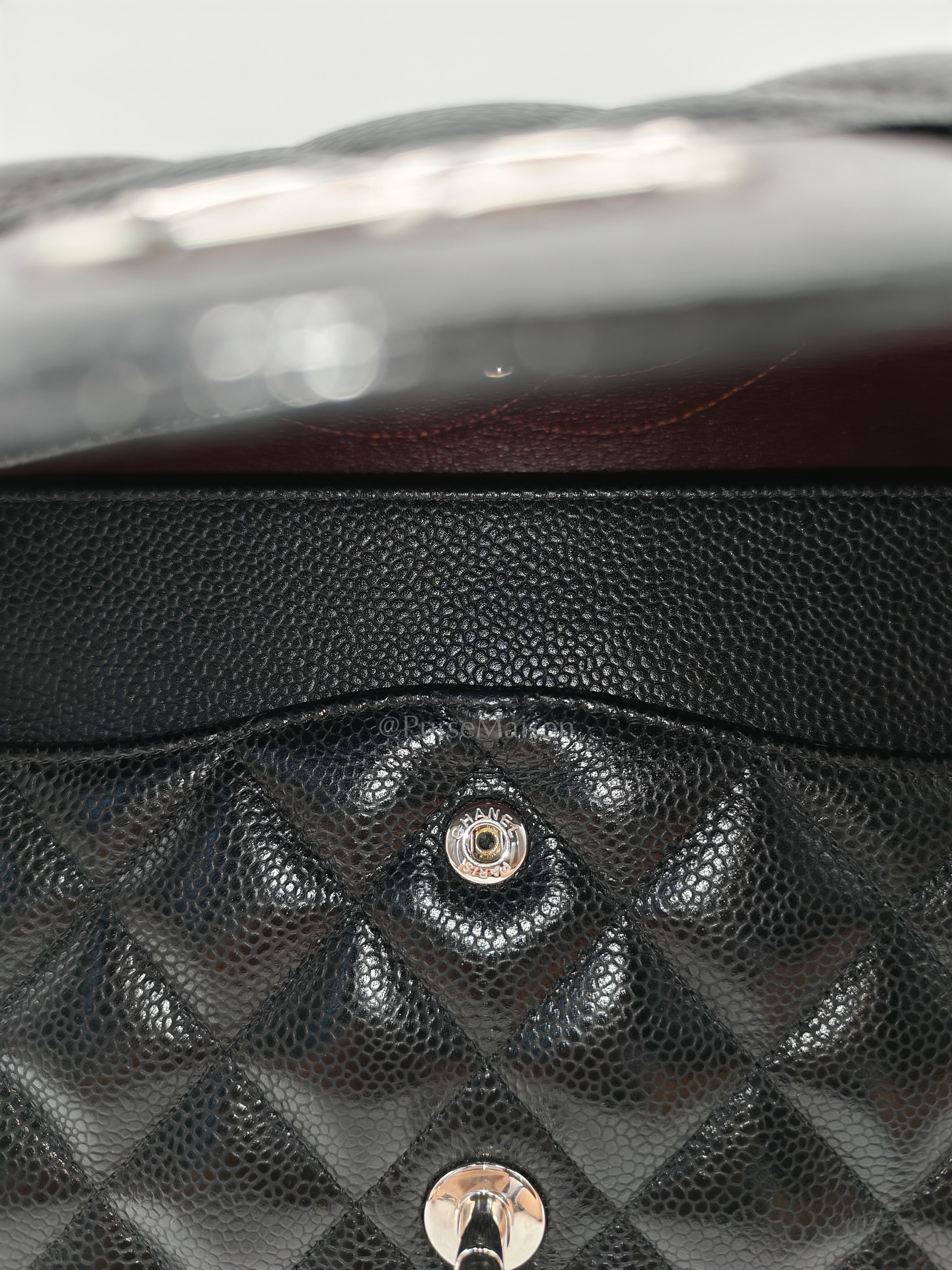 Classic Double Flap Jumbo Black Caviar Leather in Silver Hardware (Series 26) | Purse Maison Luxury Bags Shop