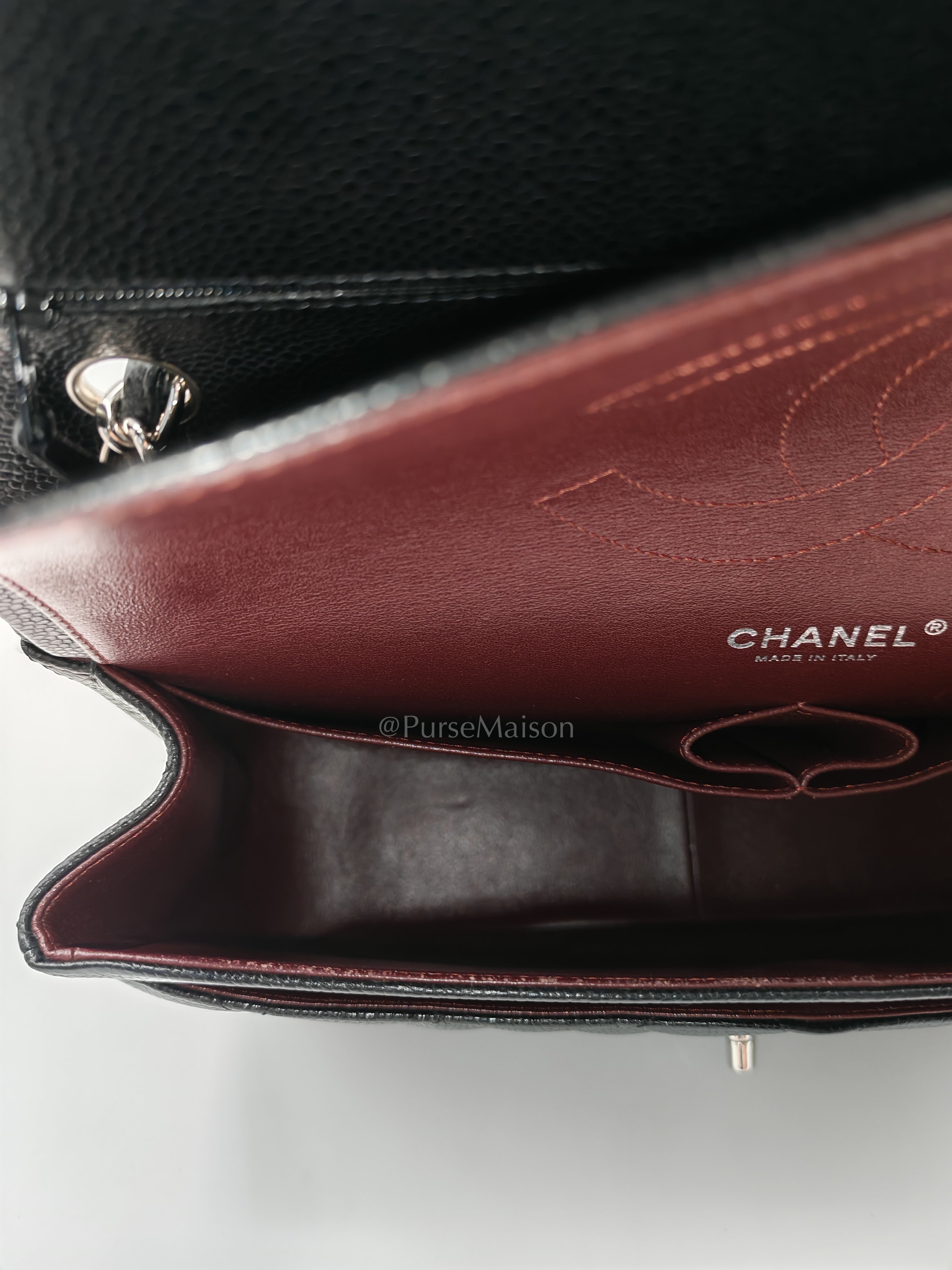 Classic Double Flap Jumbo Black Caviar Leather in Silver Hardware (Series 26) | Purse Maison Luxury Bags Shop