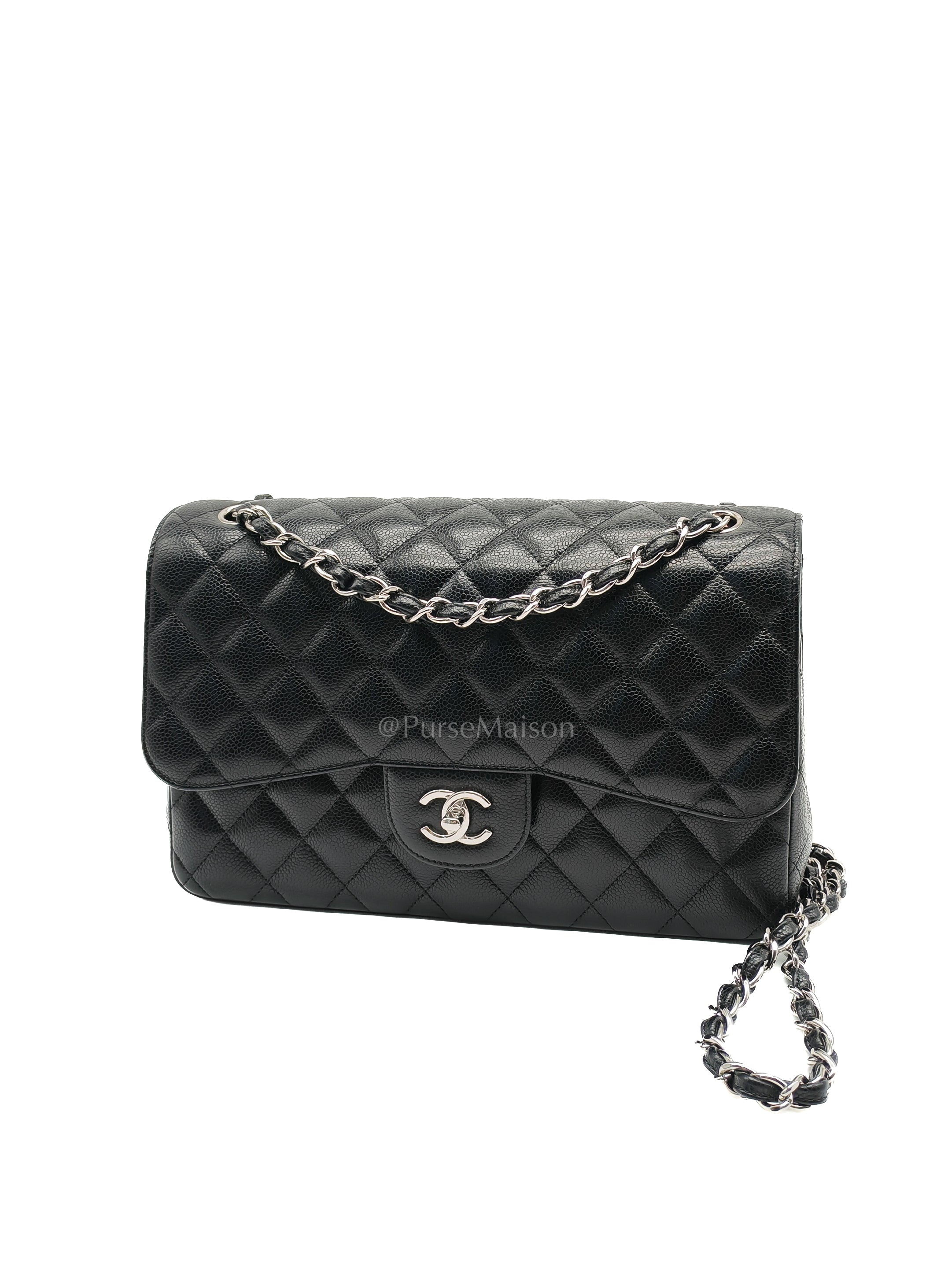 Classic Double Flap Jumbo Black Caviar Leather in Silver Hardware (Series 26) | Purse Maison Luxury Bags Shop