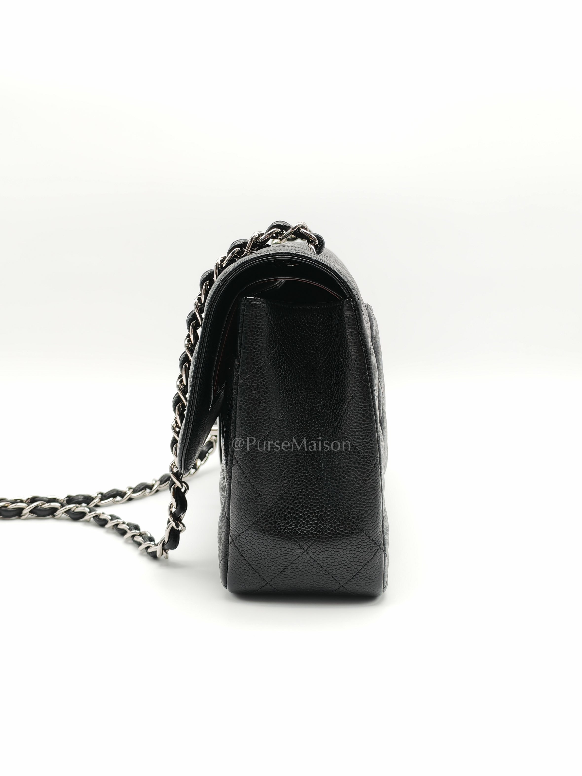 Classic Double Flap Jumbo Black Caviar Leather in Silver Hardware (Series 26) | Purse Maison Luxury Bags Shop