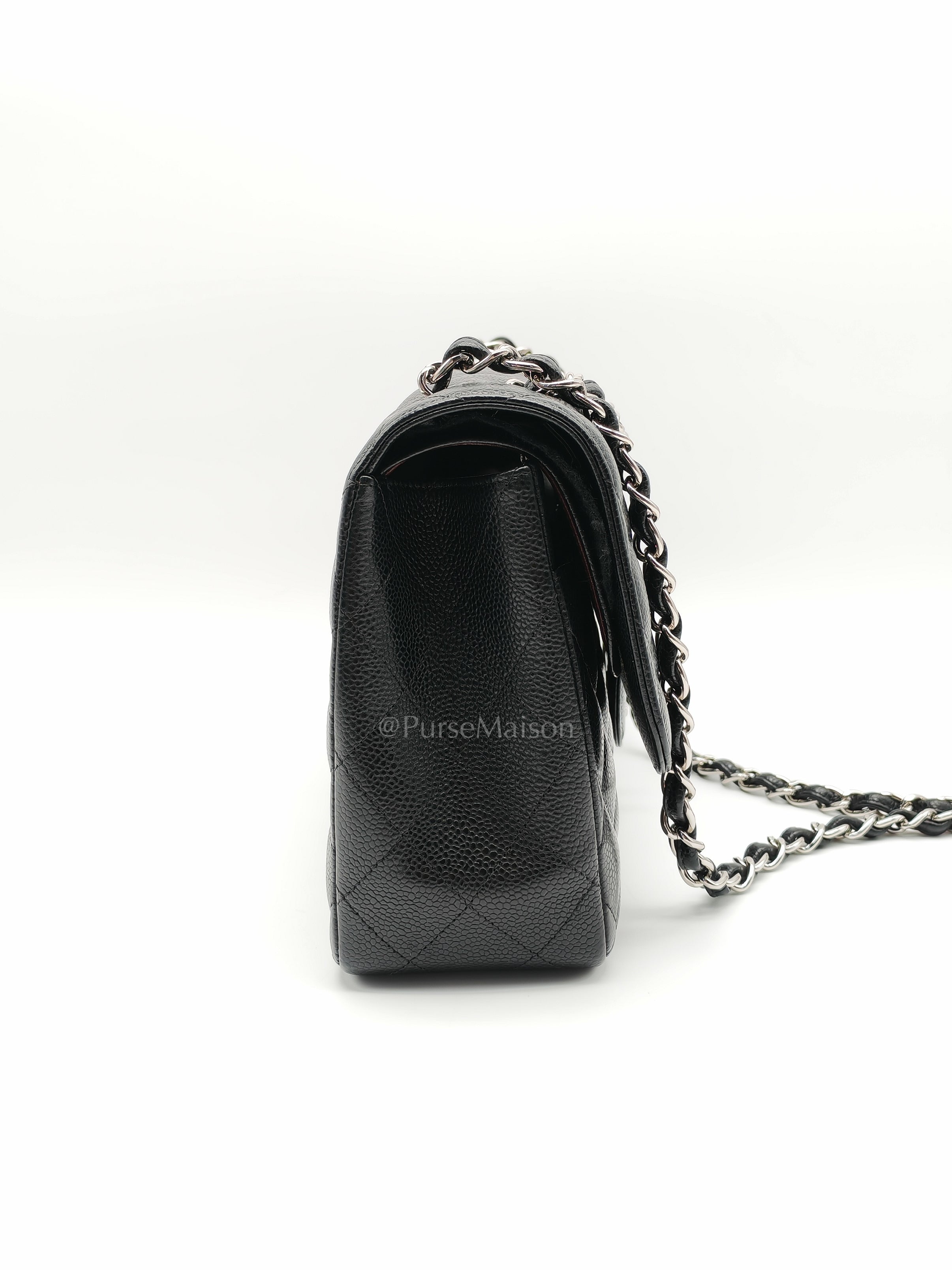 Classic Double Flap Jumbo Black Caviar Leather in Silver Hardware (Series 26) | Purse Maison Luxury Bags Shop