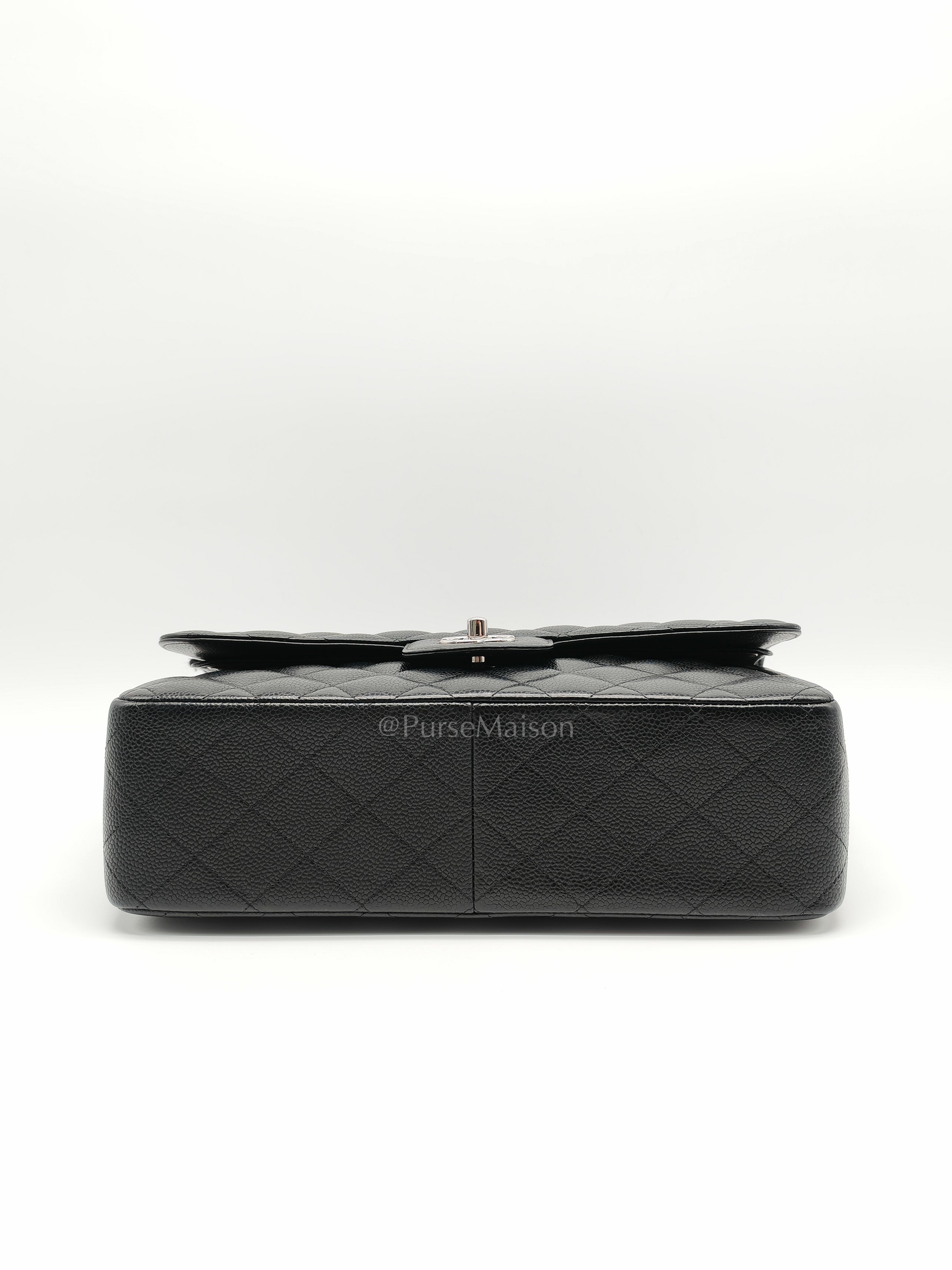 Classic Double Flap Jumbo Black Caviar Leather in Silver Hardware (Series 26) | Purse Maison Luxury Bags Shop