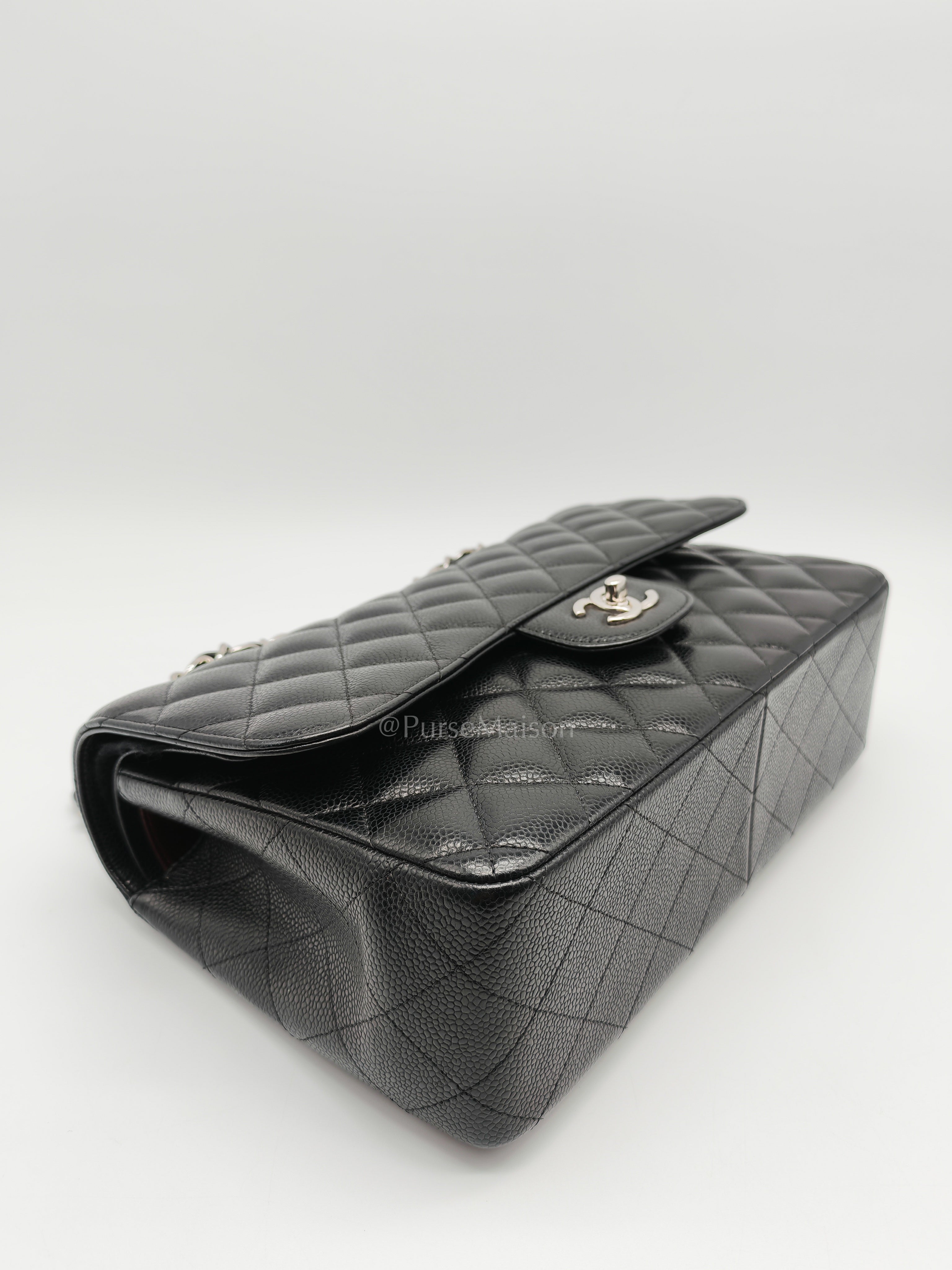 Classic Double Flap Jumbo Black Caviar Leather in Silver Hardware (Series 26) | Purse Maison Luxury Bags Shop