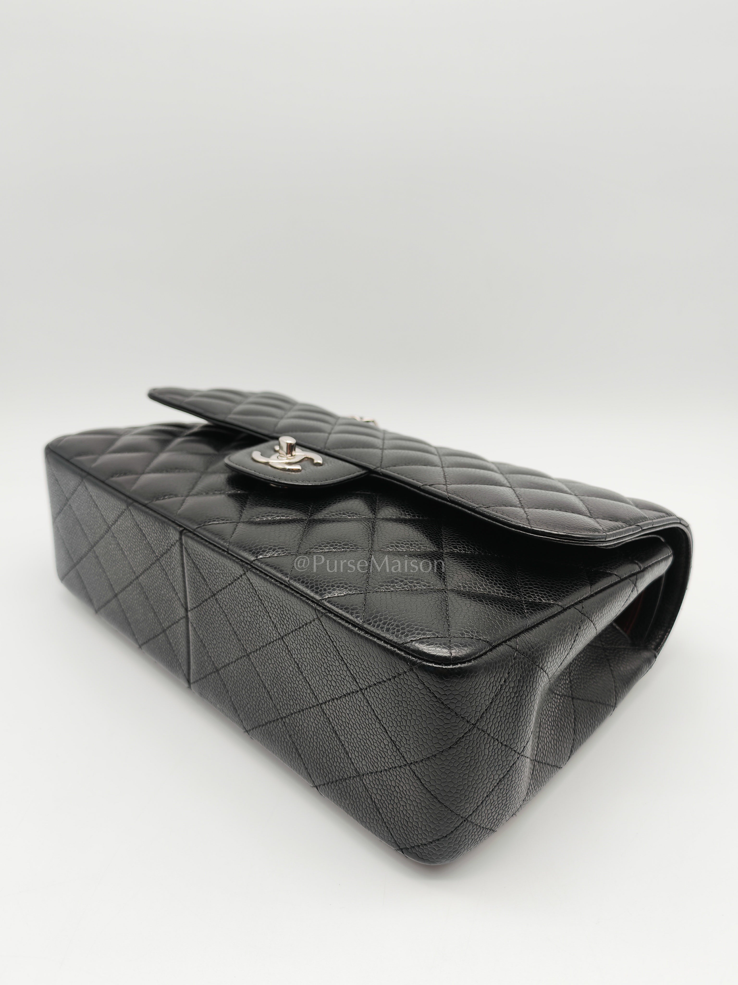 Classic Double Flap Jumbo Black Caviar Leather in Silver Hardware (Series 26) | Purse Maison Luxury Bags Shop