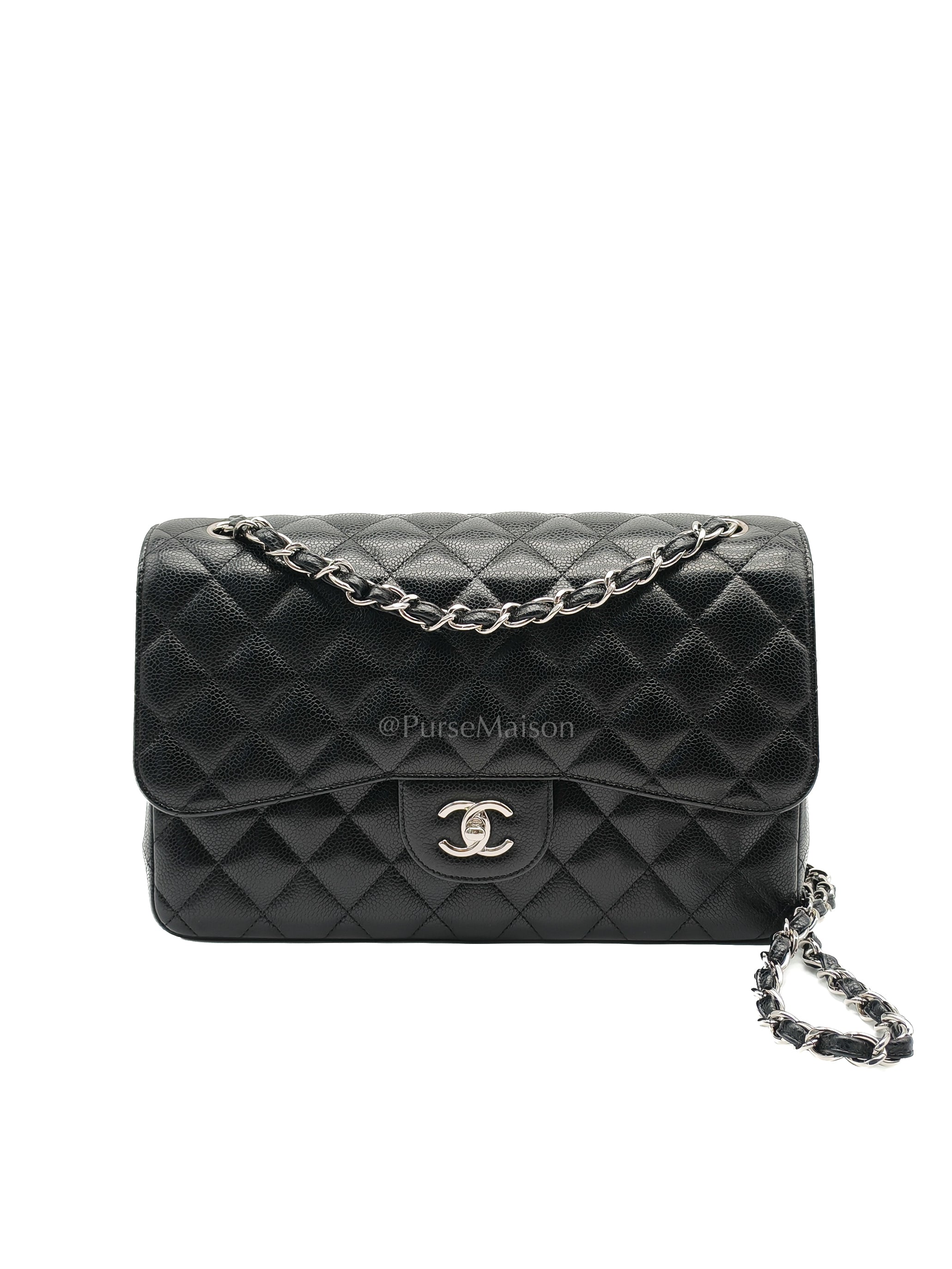 Classic Double Flap Jumbo Black Caviar Leather in Silver Hardware (Series 26) | Purse Maison Luxury Bags Shop