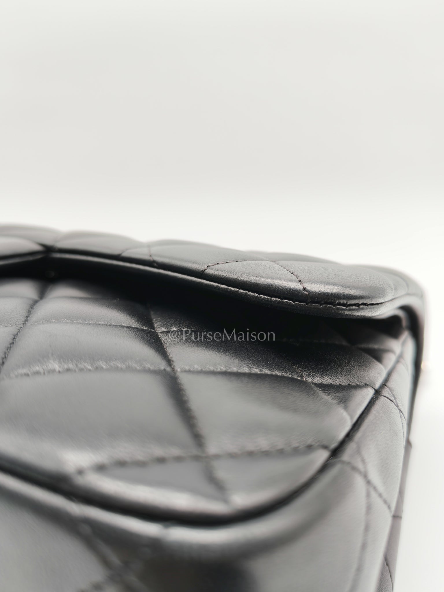 Classic Double Flap Jumbo Black Lambskin Leather in Silver Hardware (Series 15) | Purse Maison Luxury Bags Shop