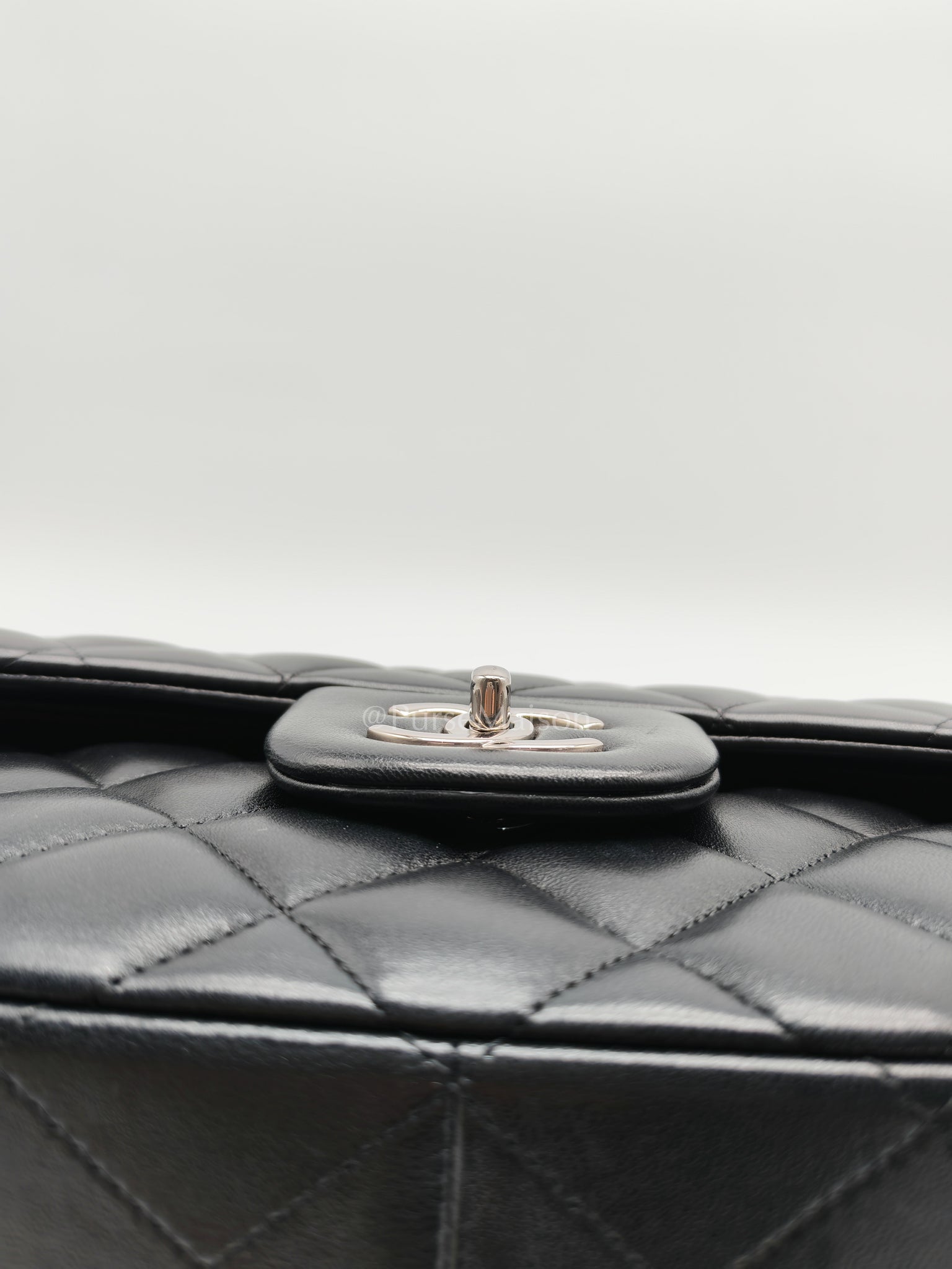 Classic Double Flap Jumbo Black Lambskin Leather in Silver Hardware (Series 15) | Purse Maison Luxury Bags Shop