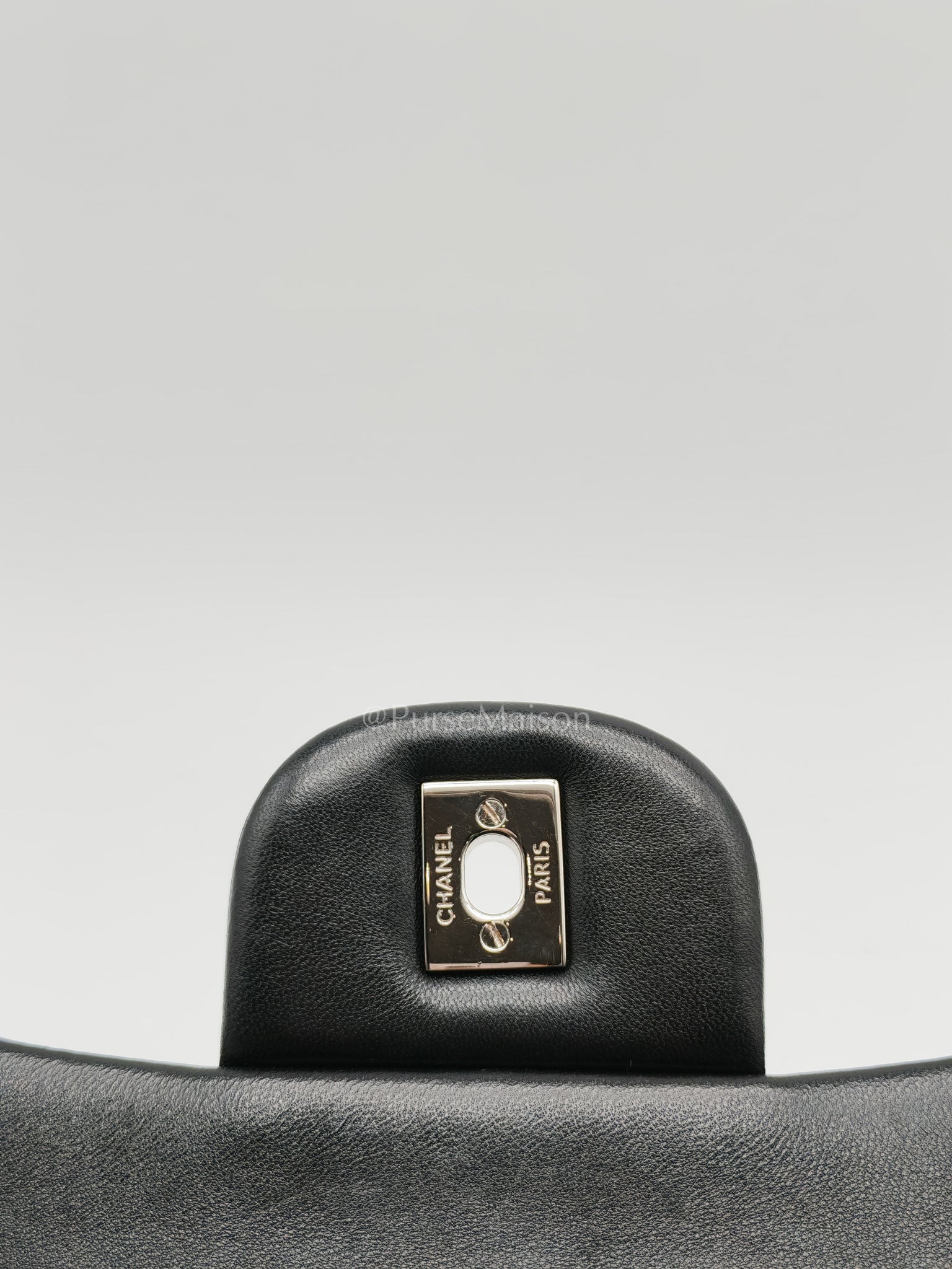Classic Double Flap Jumbo Black Lambskin Leather in Silver Hardware (Series 15) | Purse Maison Luxury Bags Shop