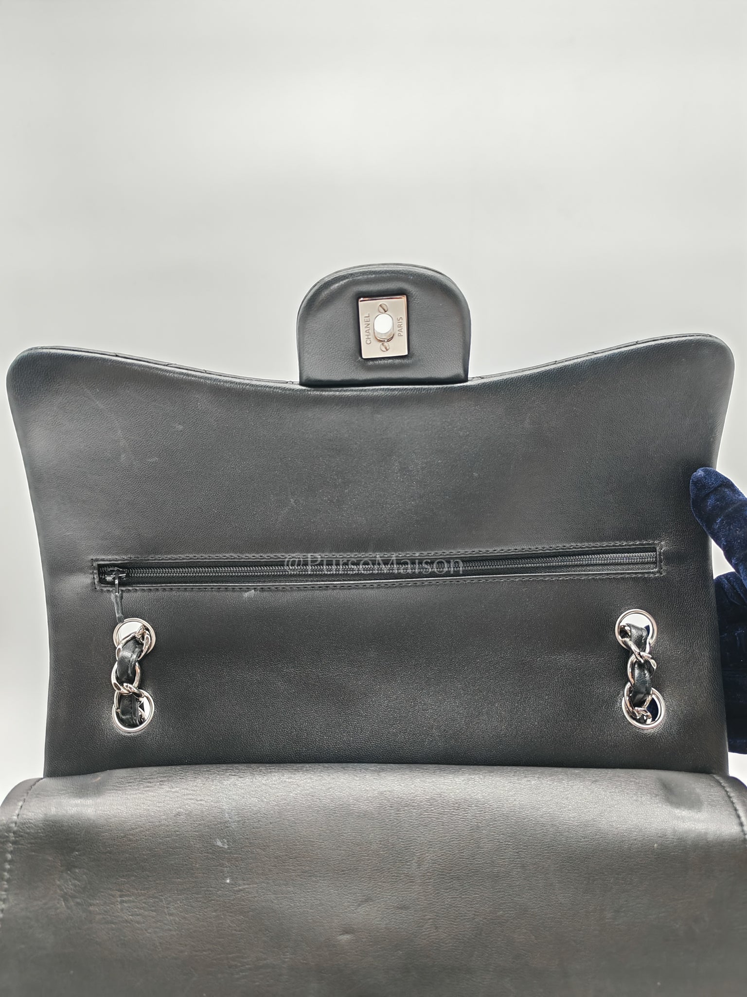 Classic Double Flap Jumbo Black Lambskin Leather in Silver Hardware (Series 15) | Purse Maison Luxury Bags Shop