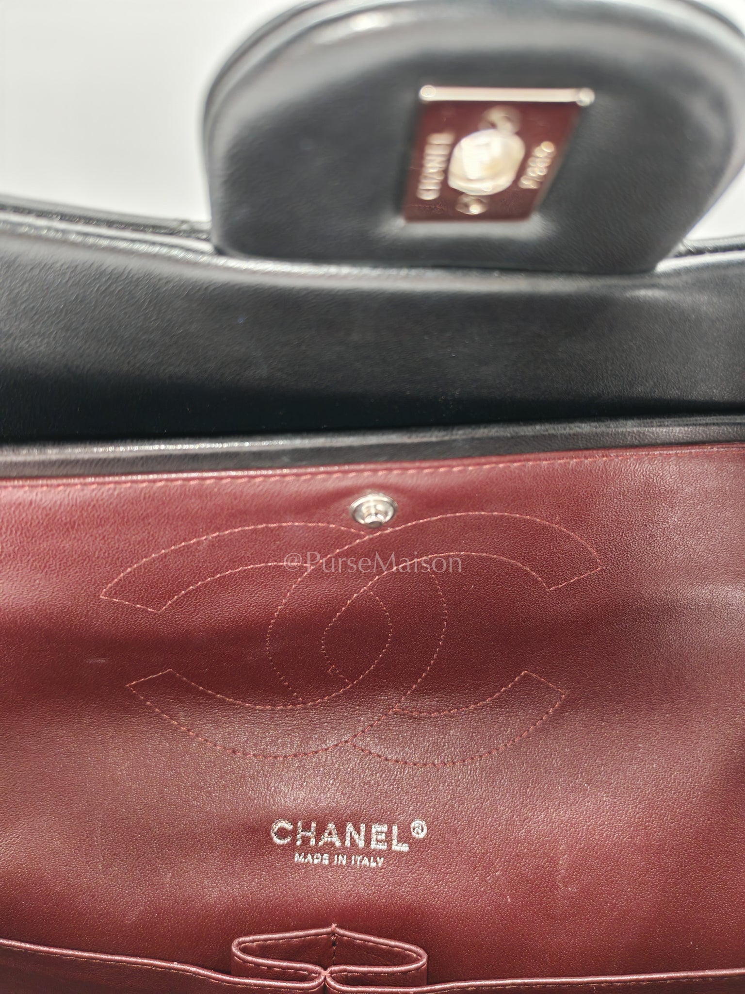Classic Double Flap Jumbo Black Lambskin Leather in Silver Hardware (Series 15) | Purse Maison Luxury Bags Shop