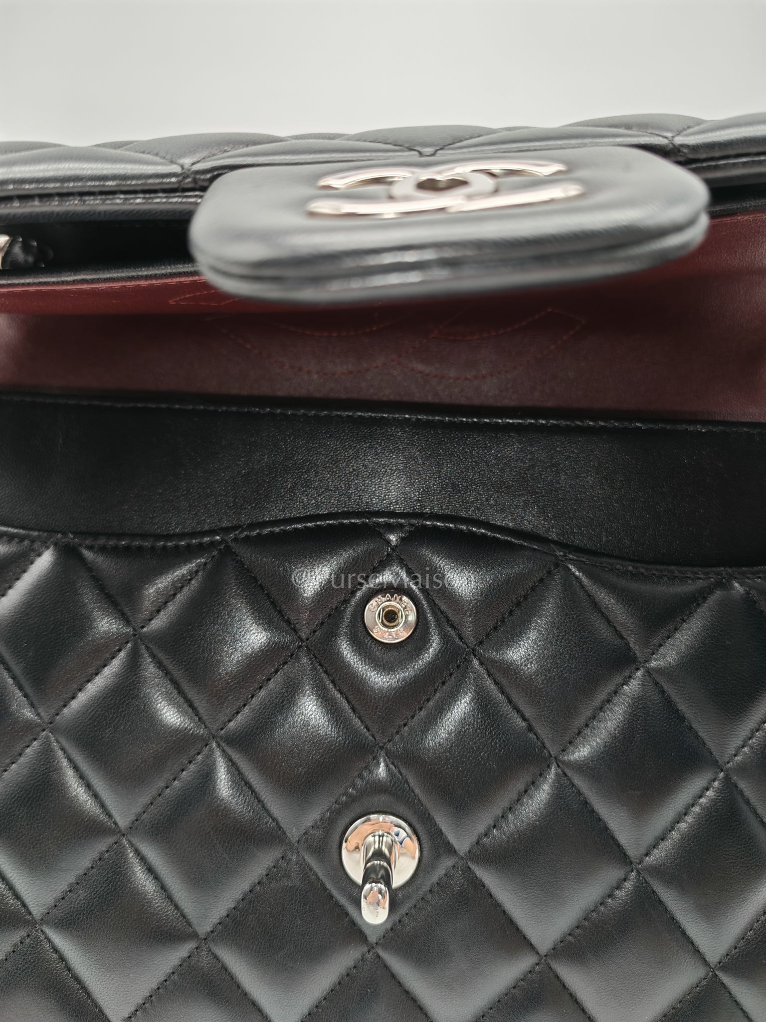 Classic Double Flap Jumbo Black Lambskin Leather in Silver Hardware (Series 15) | Purse Maison Luxury Bags Shop