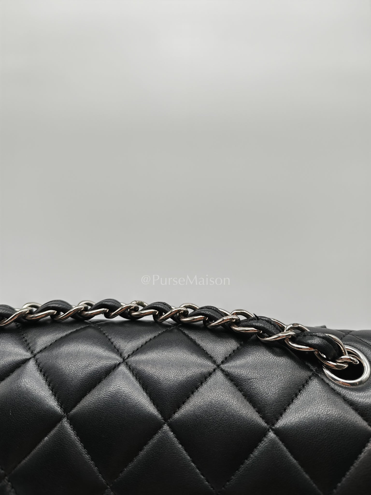 Classic Double Flap Jumbo Black Lambskin Leather in Silver Hardware (Series 15) | Purse Maison Luxury Bags Shop