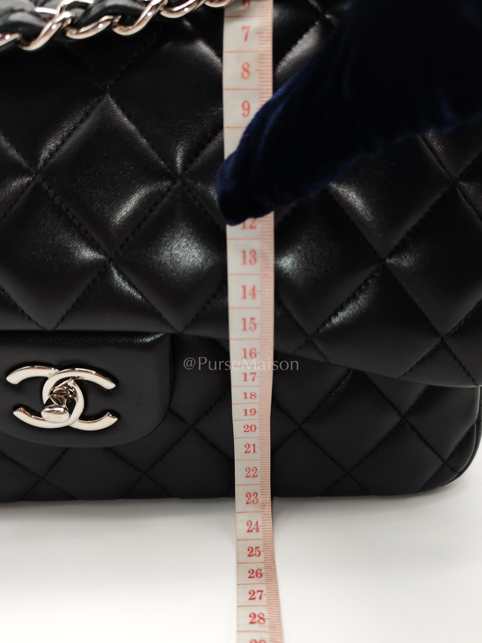 Classic Double Flap Jumbo Black Lambskin Leather in Silver Hardware (Series 15) | Purse Maison Luxury Bags Shop