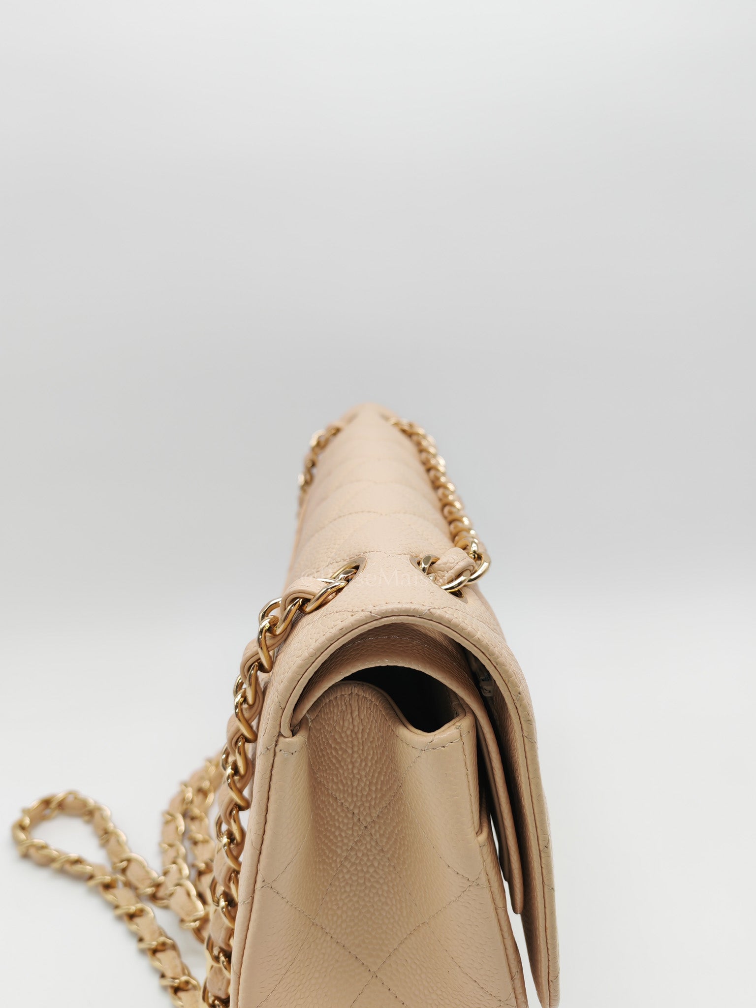 Classic Double Flap Jumbo in Beige Clair Quilted Caviar Leather & Gold Hardware Series 18 | Purse Maison Luxury Bags Shop