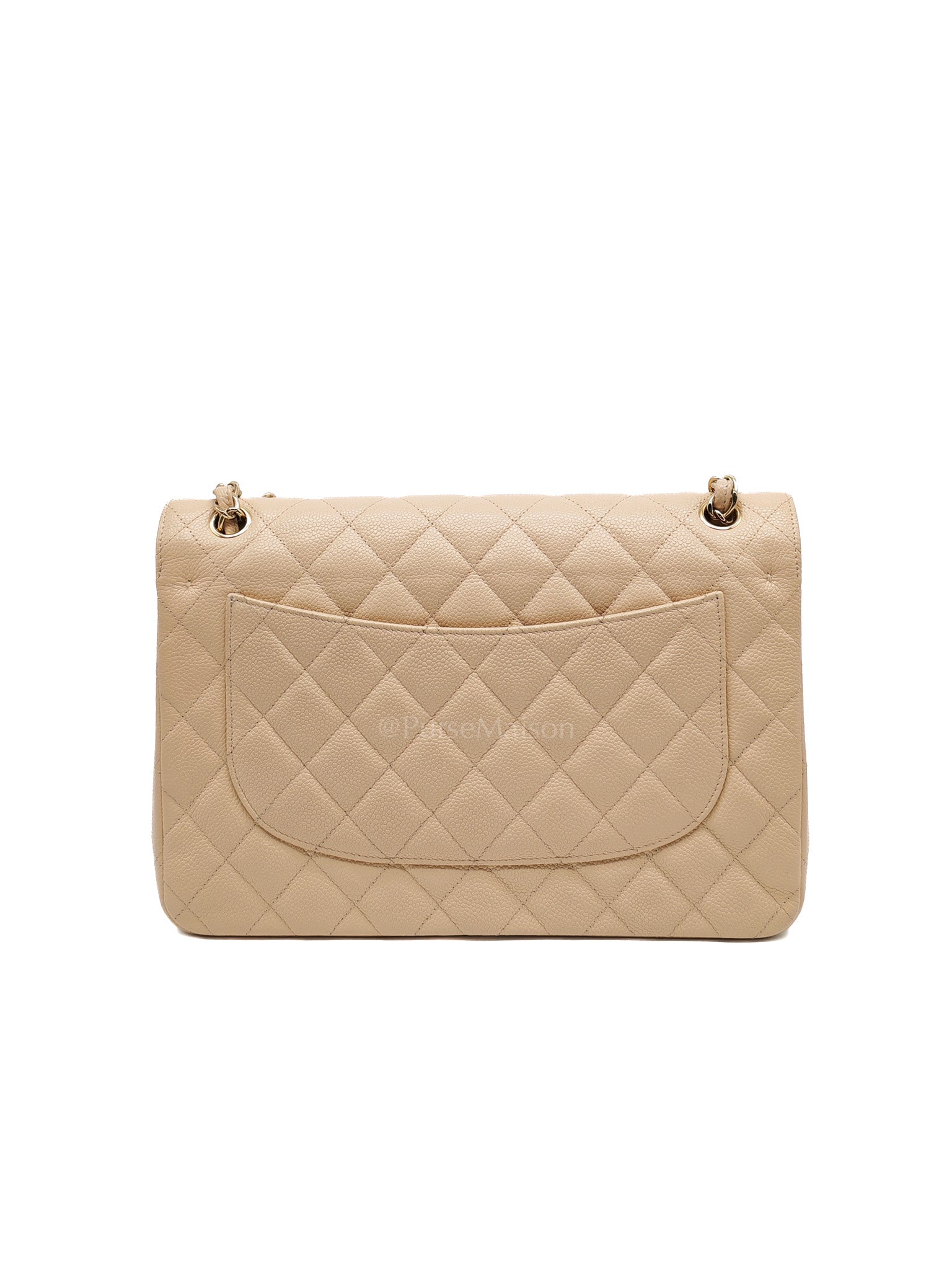 Classic Double Flap Jumbo in Beige Clair Quilted Caviar Leather & Gold Hardware Series 18 | Purse Maison Luxury Bags Shop
