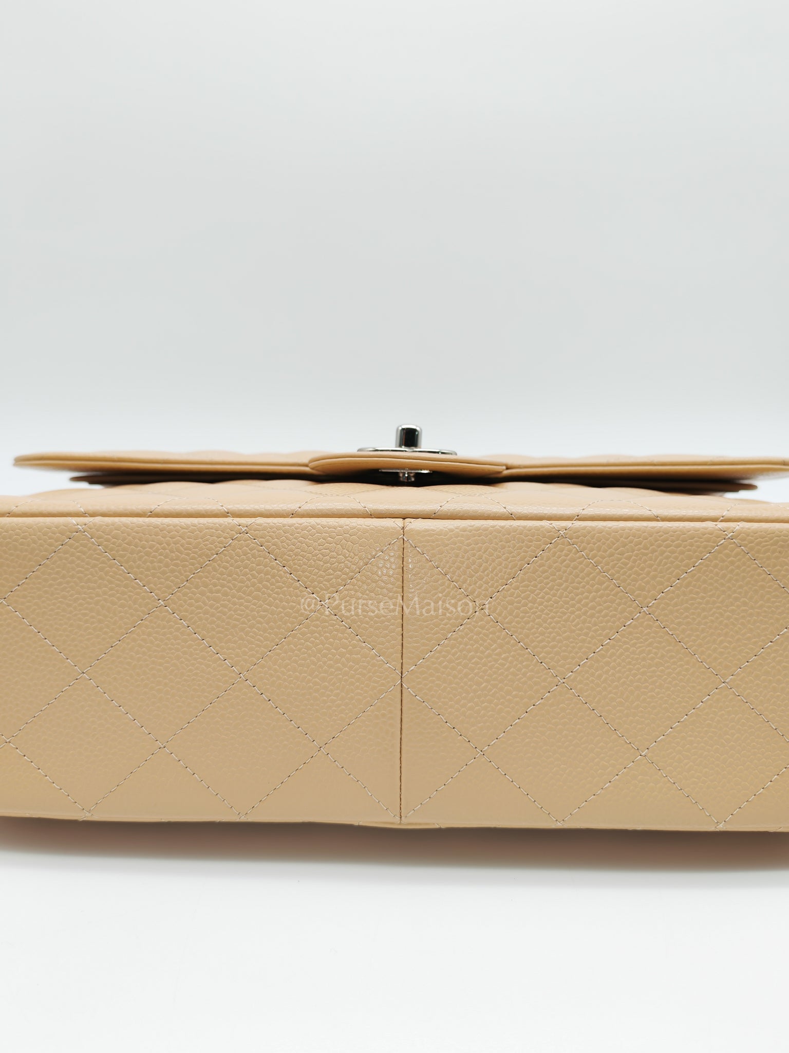 Classic Double Flap Jumbo in Beige Claire Caviar Calfskin Leather and Silver Hardware 16 | Purse Maison Luxury Bags Shop