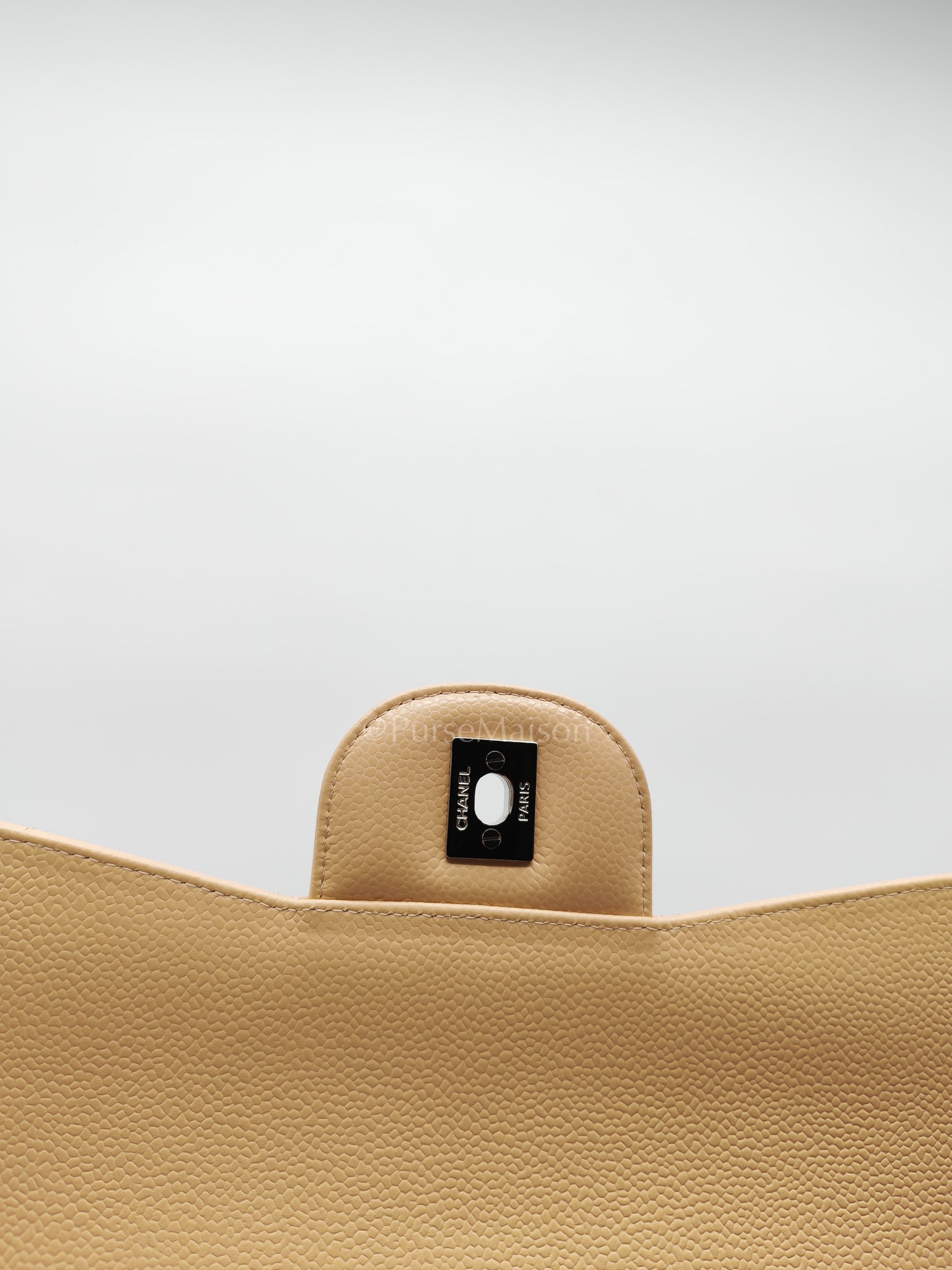 Classic Double Flap Jumbo in Beige Claire Caviar Calfskin Leather and Silver Hardware 16 | Purse Maison Luxury Bags Shop