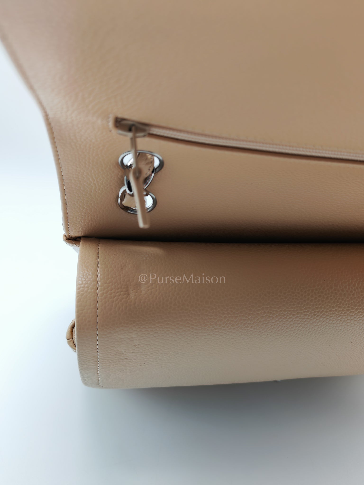 Classic Double Flap Jumbo in Beige Claire Caviar Calfskin Leather and Silver Hardware 16 | Purse Maison Luxury Bags Shop