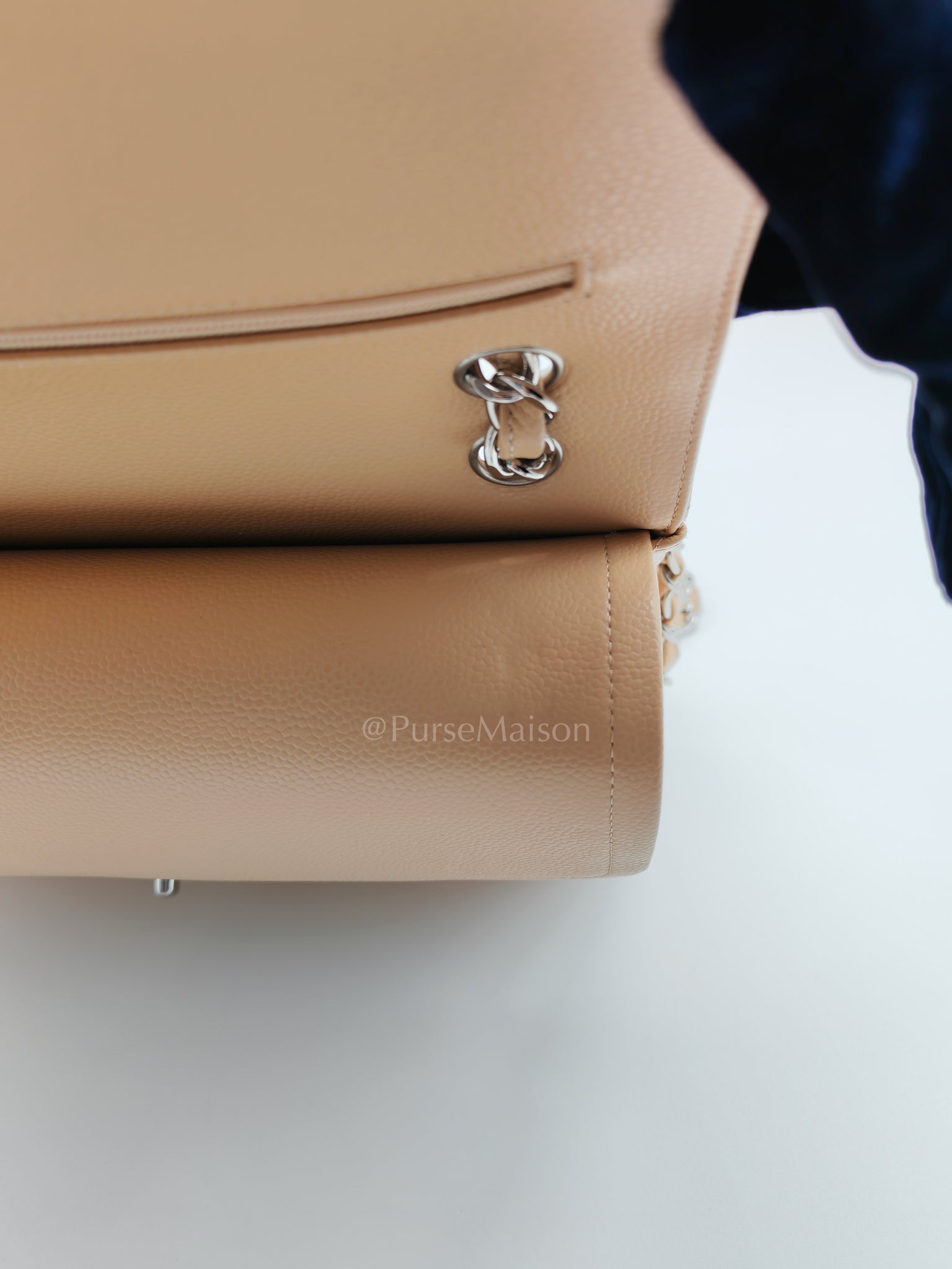 Classic Double Flap Jumbo in Beige Claire Caviar Calfskin Leather and Silver Hardware 16 | Purse Maison Luxury Bags Shop