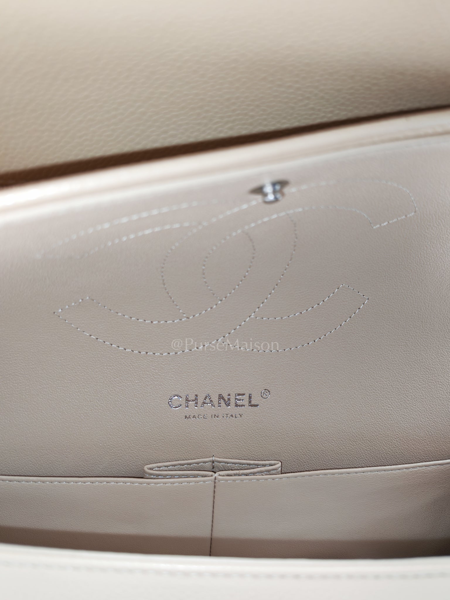 Classic Double Flap Jumbo in Beige Claire Caviar Calfskin Leather and Silver Hardware 16 | Purse Maison Luxury Bags Shop