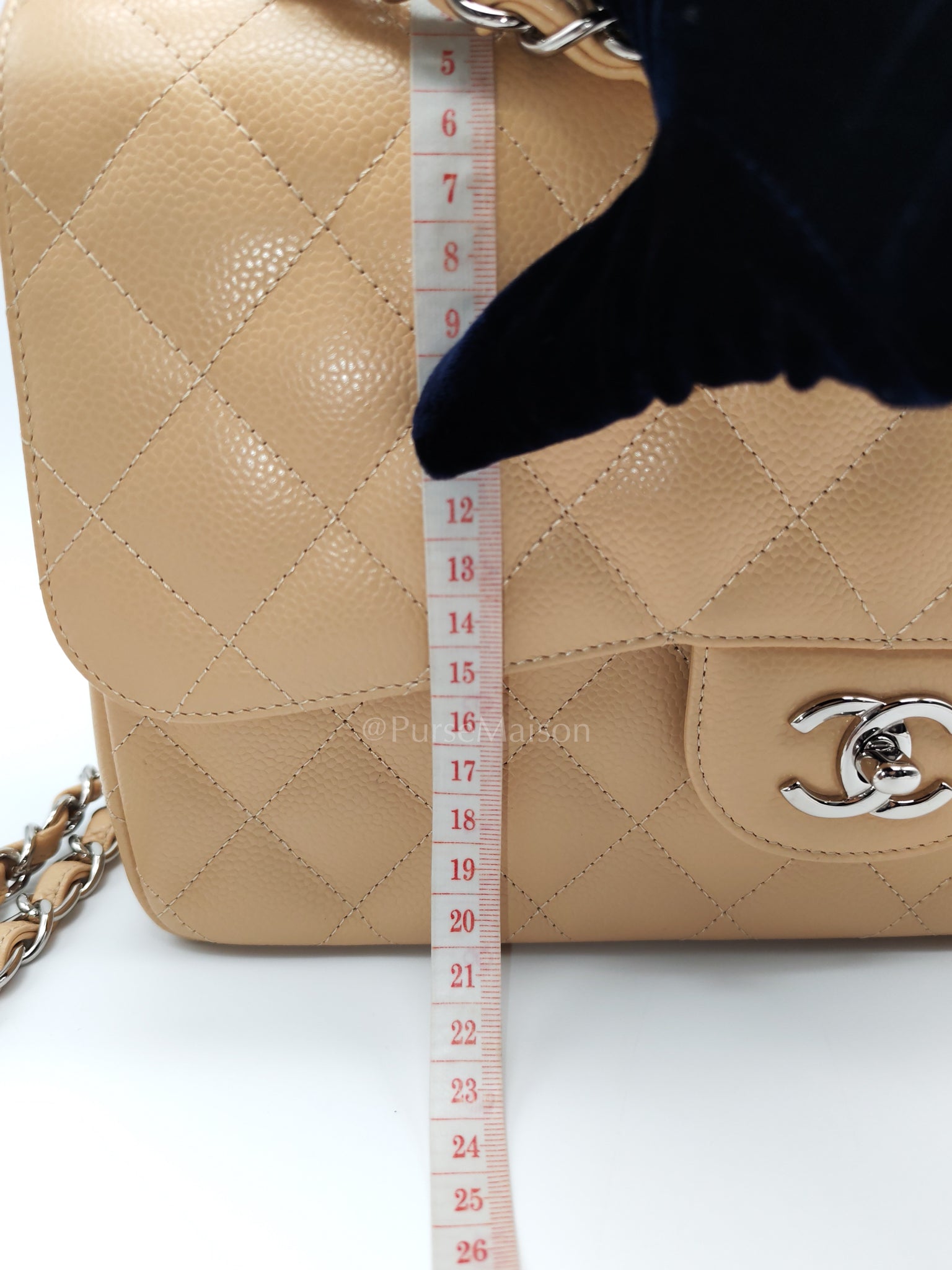 Classic Double Flap Jumbo in Beige Claire Caviar Calfskin Leather and Silver Hardware 16 | Purse Maison Luxury Bags Shop