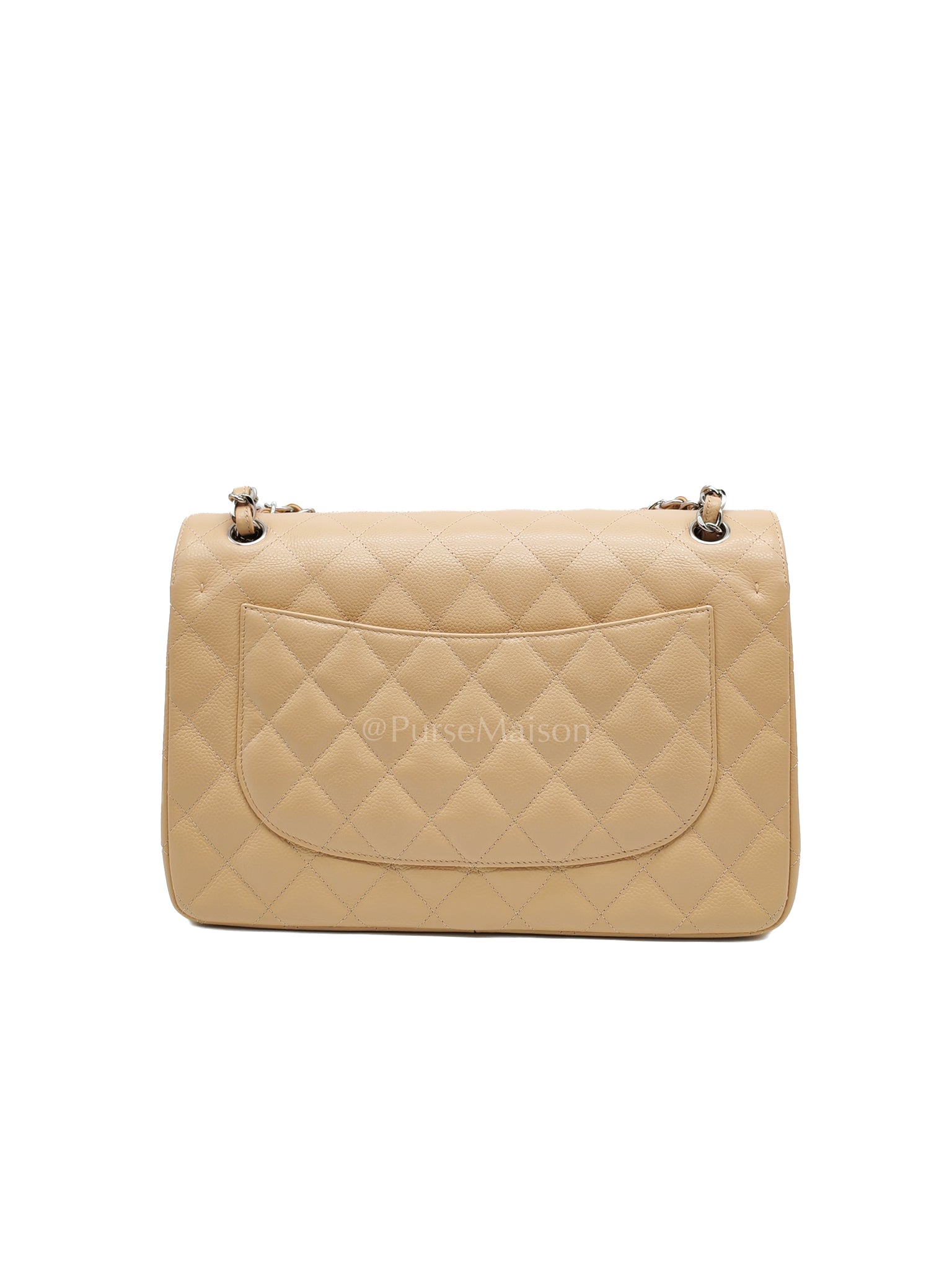Classic Double Flap Jumbo in Beige Claire Caviar Calfskin Leather and Silver Hardware 16 | Purse Maison Luxury Bags Shop