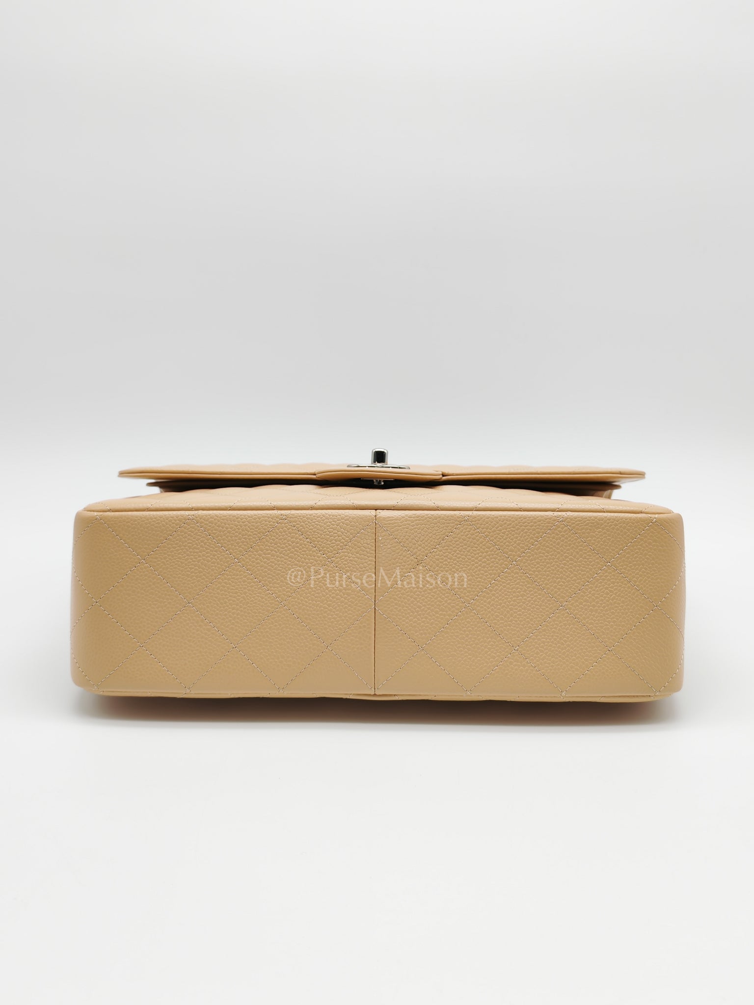 Classic Double Flap Jumbo in Beige Claire Caviar Calfskin Leather and Silver Hardware 16 | Purse Maison Luxury Bags Shop