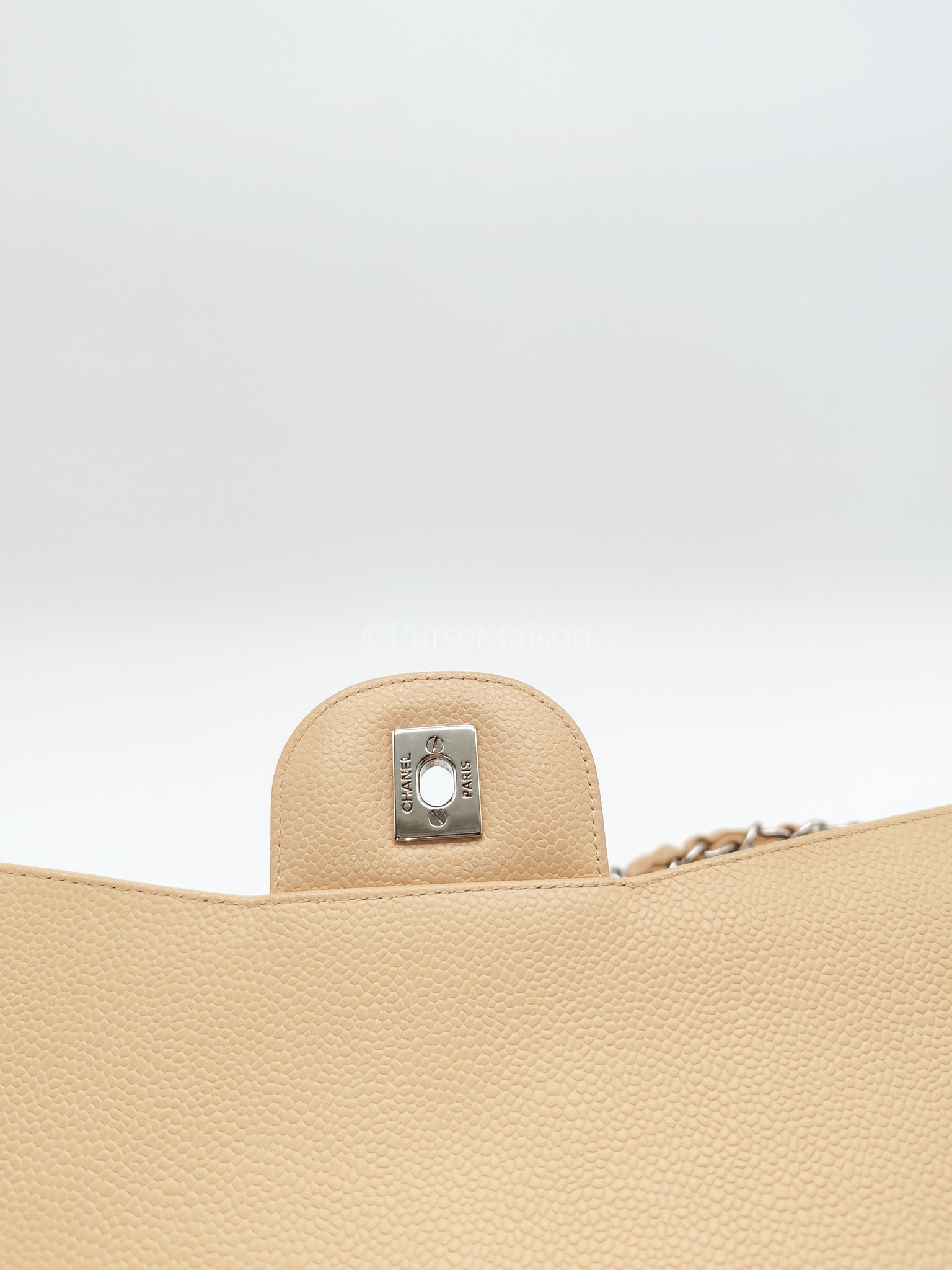 Classic Double Flap Jumbo in Beige Quilted Caviar Leather and Silver Hardware Series 14 | Purse Maison Luxury Bags Shop