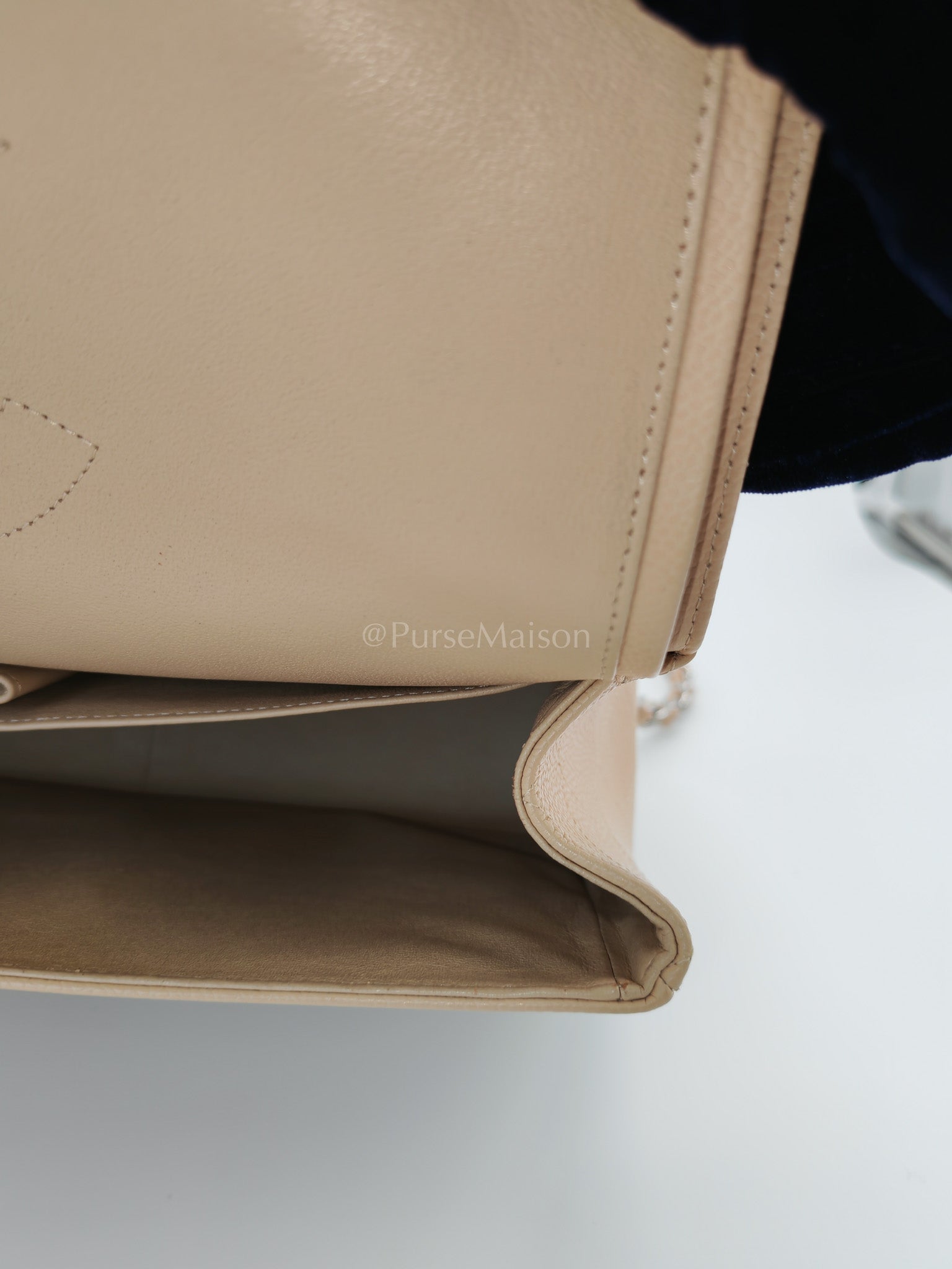 Classic Double Flap Jumbo in Beige Quilted Caviar Leather and Silver Hardware Series 14 | Purse Maison Luxury Bags Shop