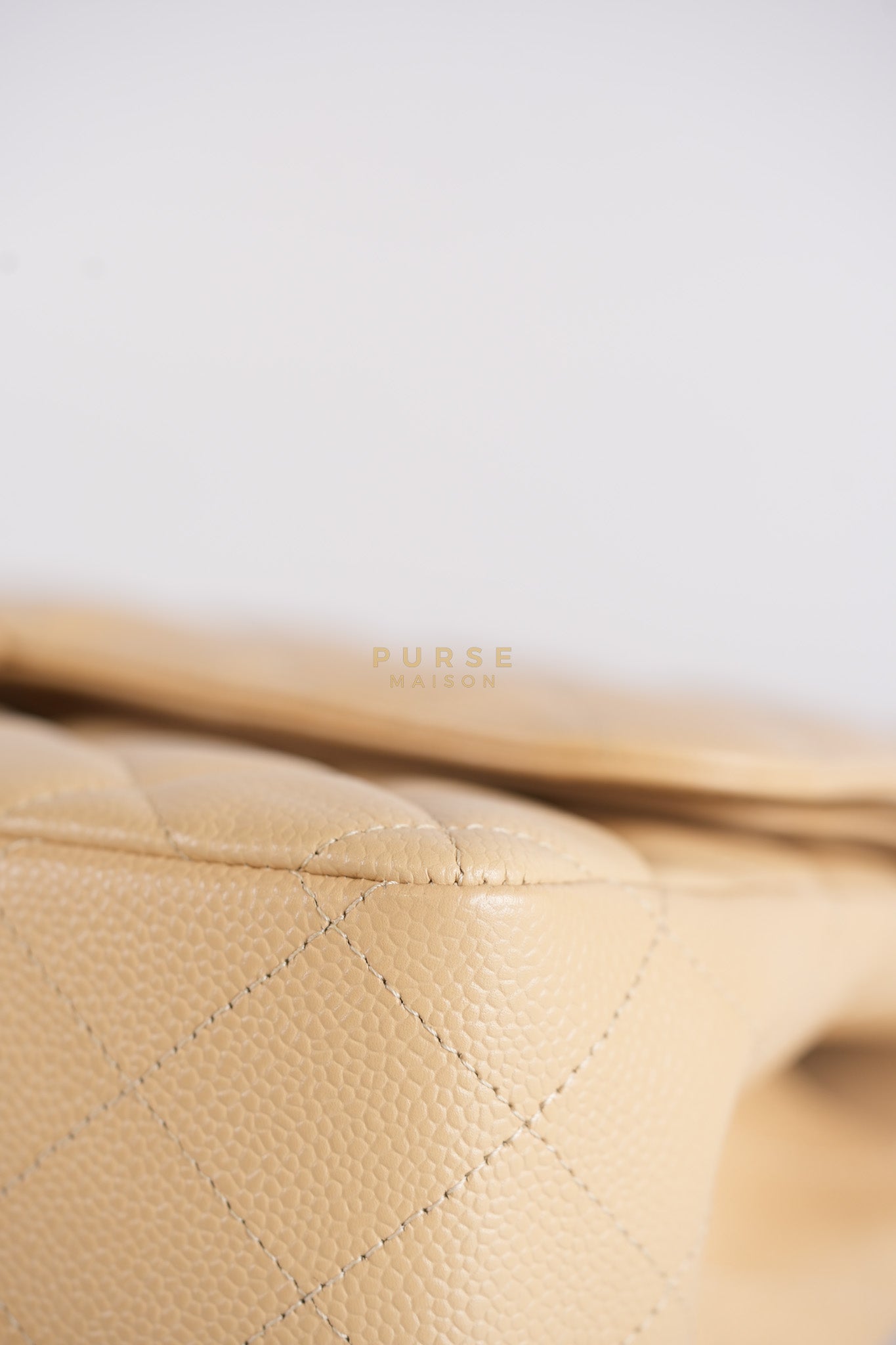 Classic Double Flap Jumbo in Beige Quilted Caviar Leather & Gold Hardware Series 23 | Purse Maison Luxury Bags Shop