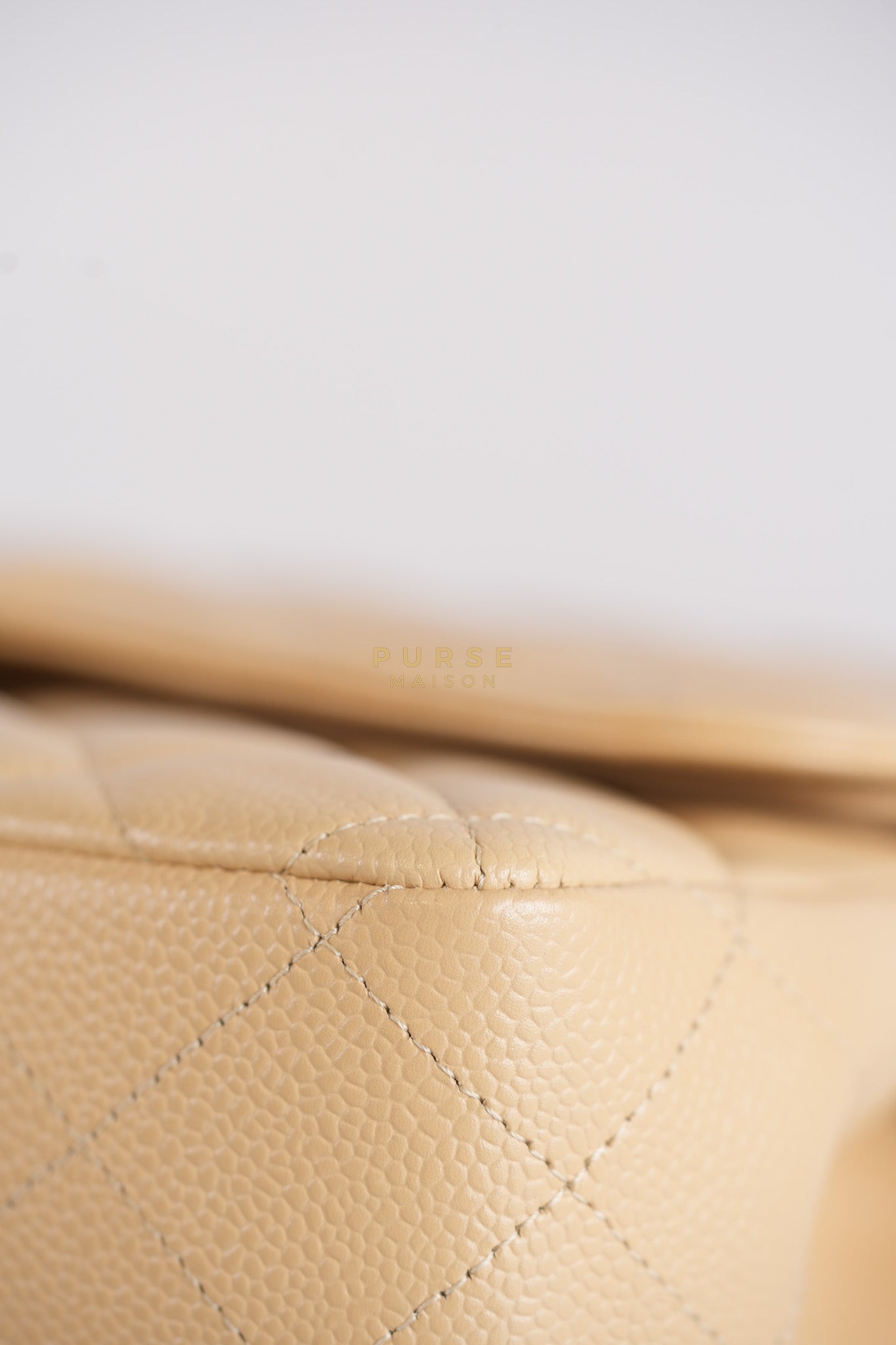 Classic Double Flap Jumbo in Beige Quilted Caviar Leather & Gold Hardware Series 23 | Purse Maison Luxury Bags Shop