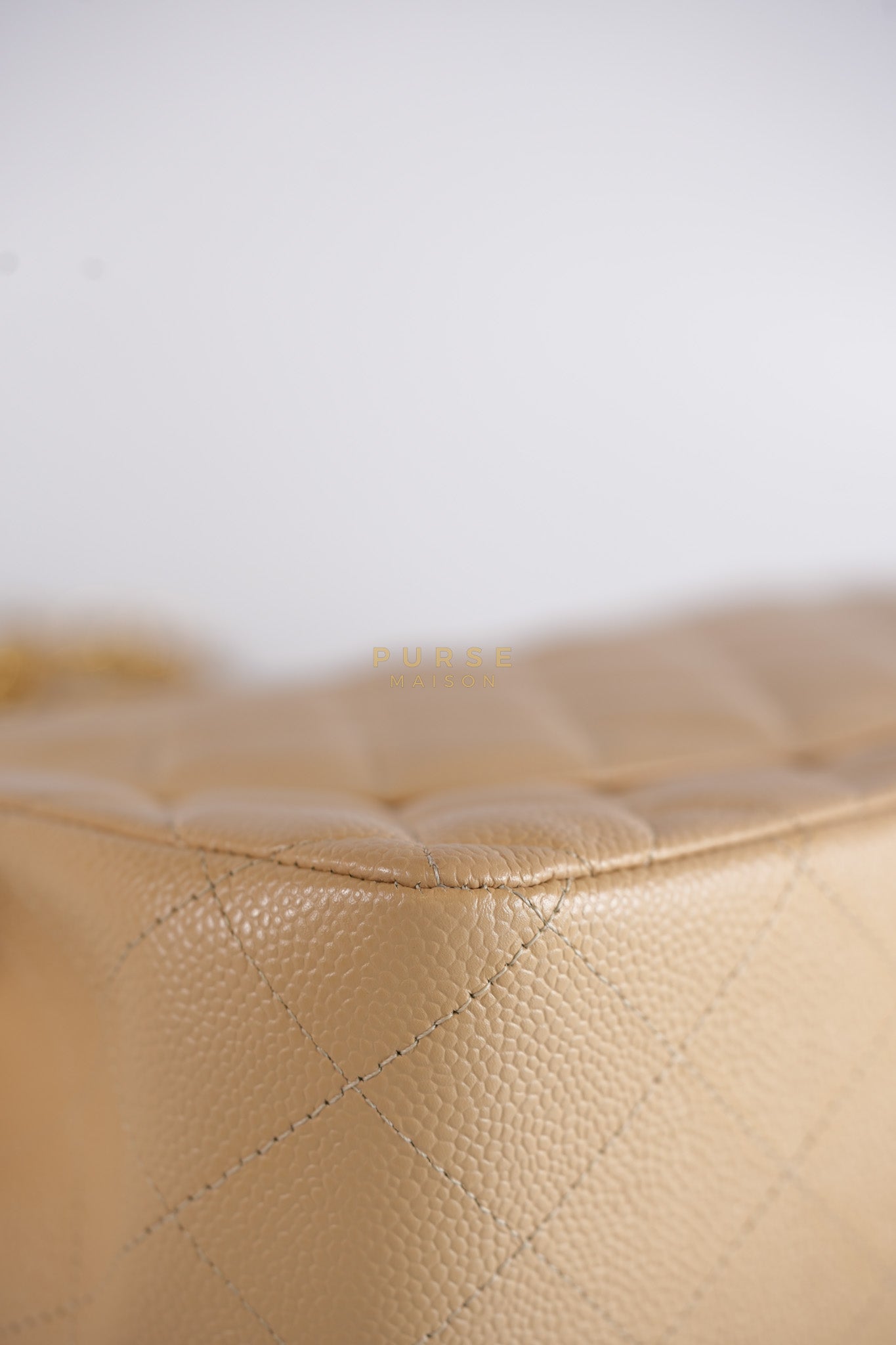 Classic Double Flap Jumbo in Beige Quilted Caviar Leather & Gold Hardware Series 23 | Purse Maison Luxury Bags Shop