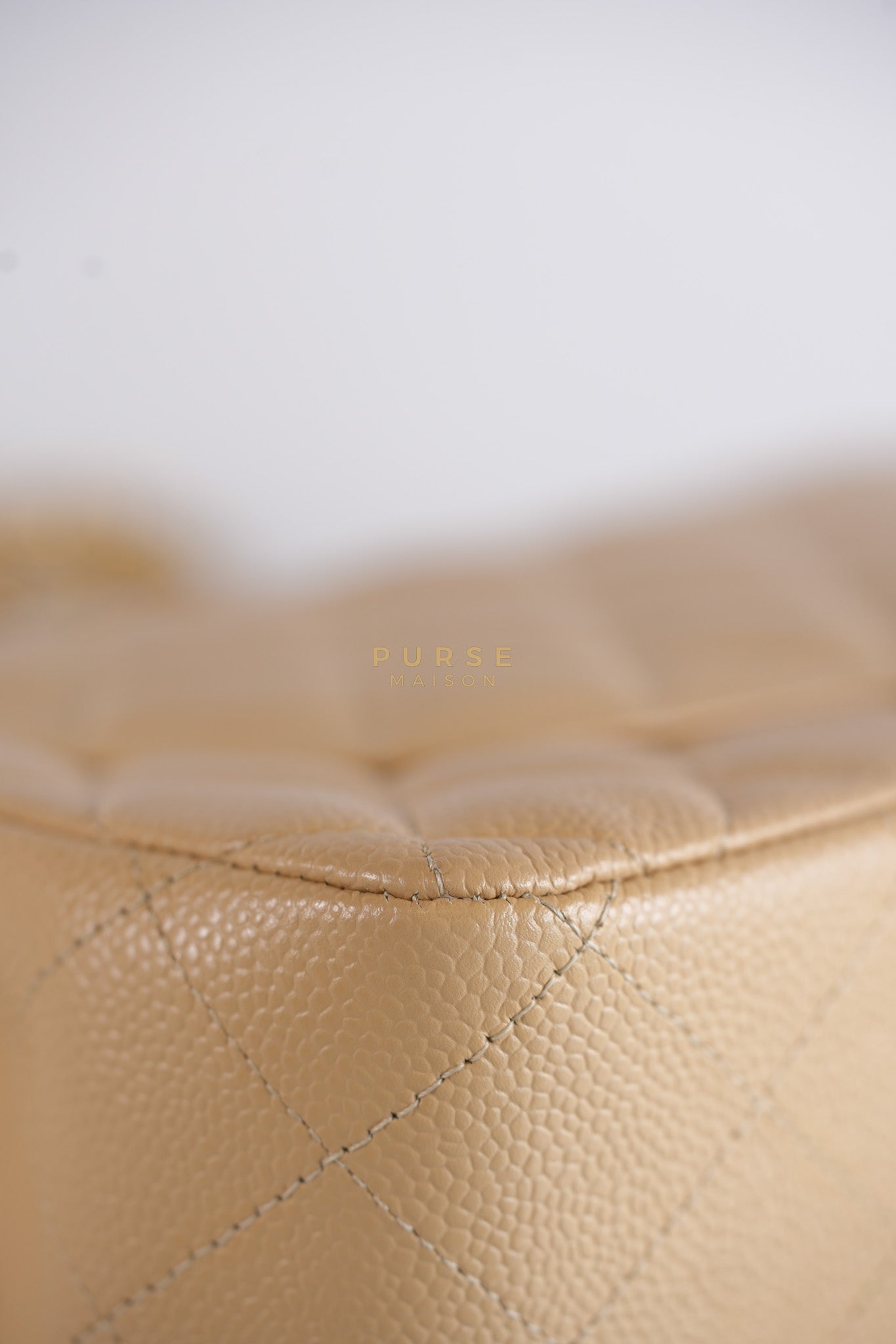 Classic Double Flap Jumbo in Beige Quilted Caviar Leather & Gold Hardware Series 23 | Purse Maison Luxury Bags Shop