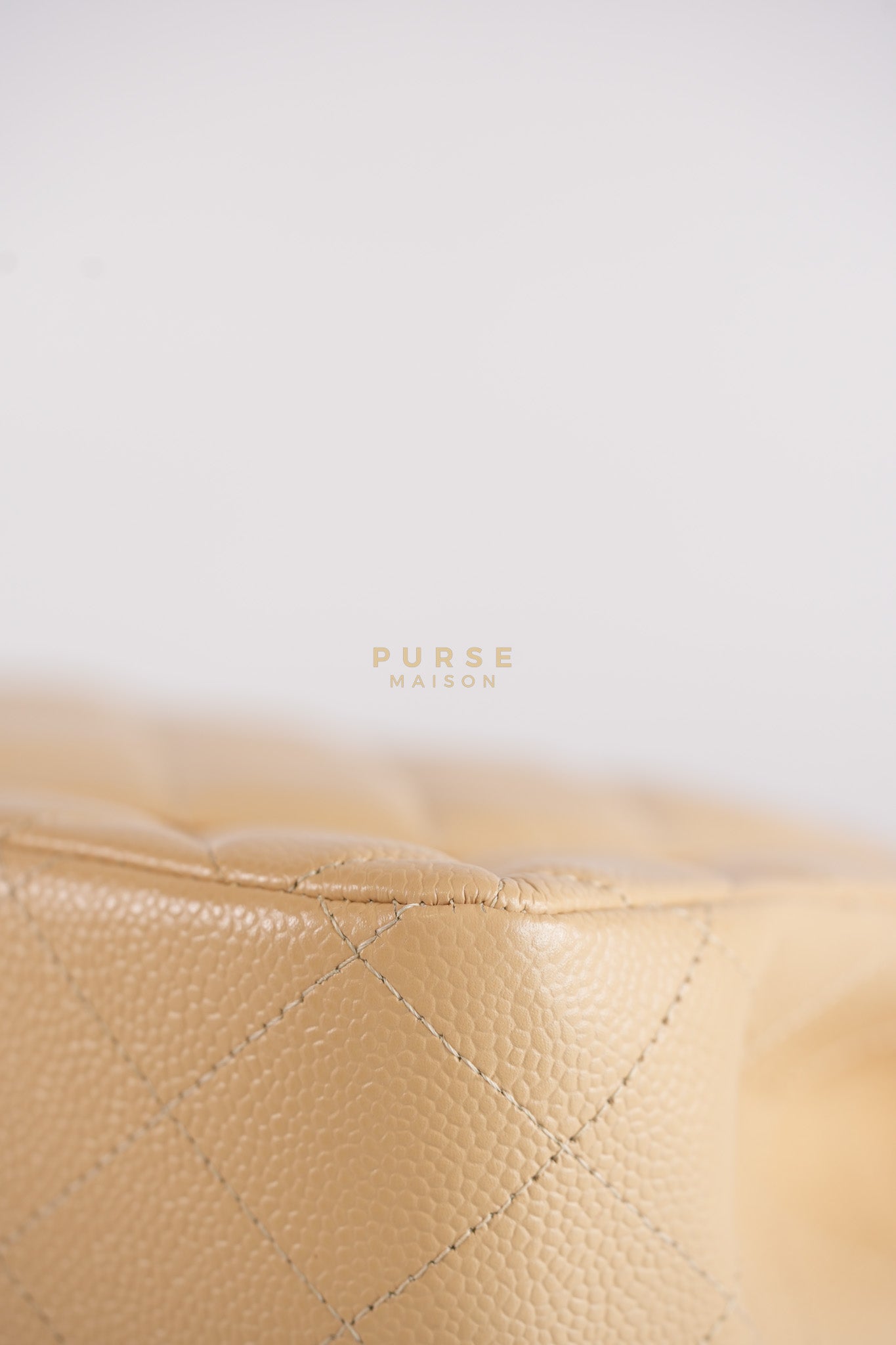 Classic Double Flap Jumbo in Beige Quilted Caviar Leather & Gold Hardware Series 23 | Purse Maison Luxury Bags Shop