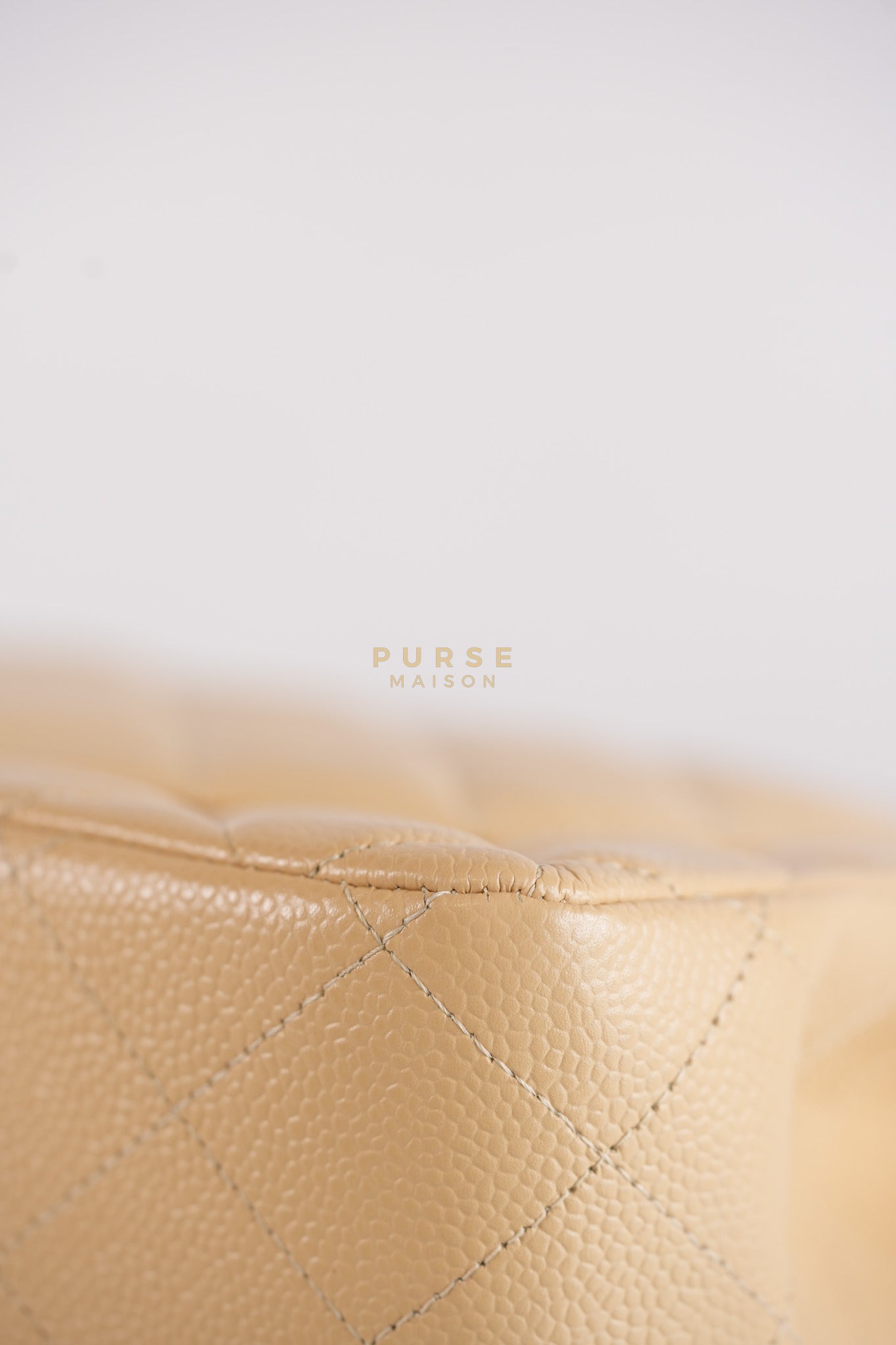 Classic Double Flap Jumbo in Beige Quilted Caviar Leather & Gold Hardware Series 23 | Purse Maison Luxury Bags Shop