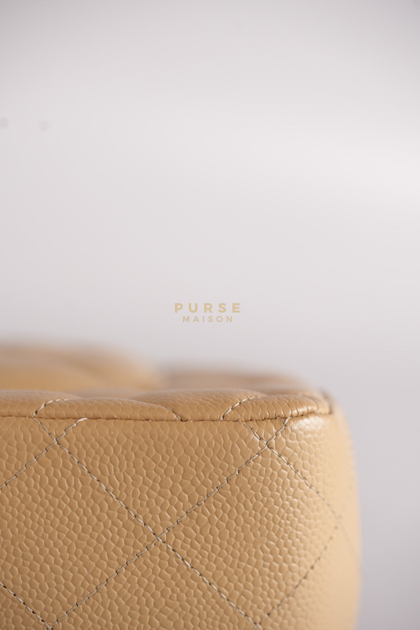 Classic Double Flap Jumbo in Beige Quilted Caviar Leather & Gold Hardware Series 23 | Purse Maison Luxury Bags Shop