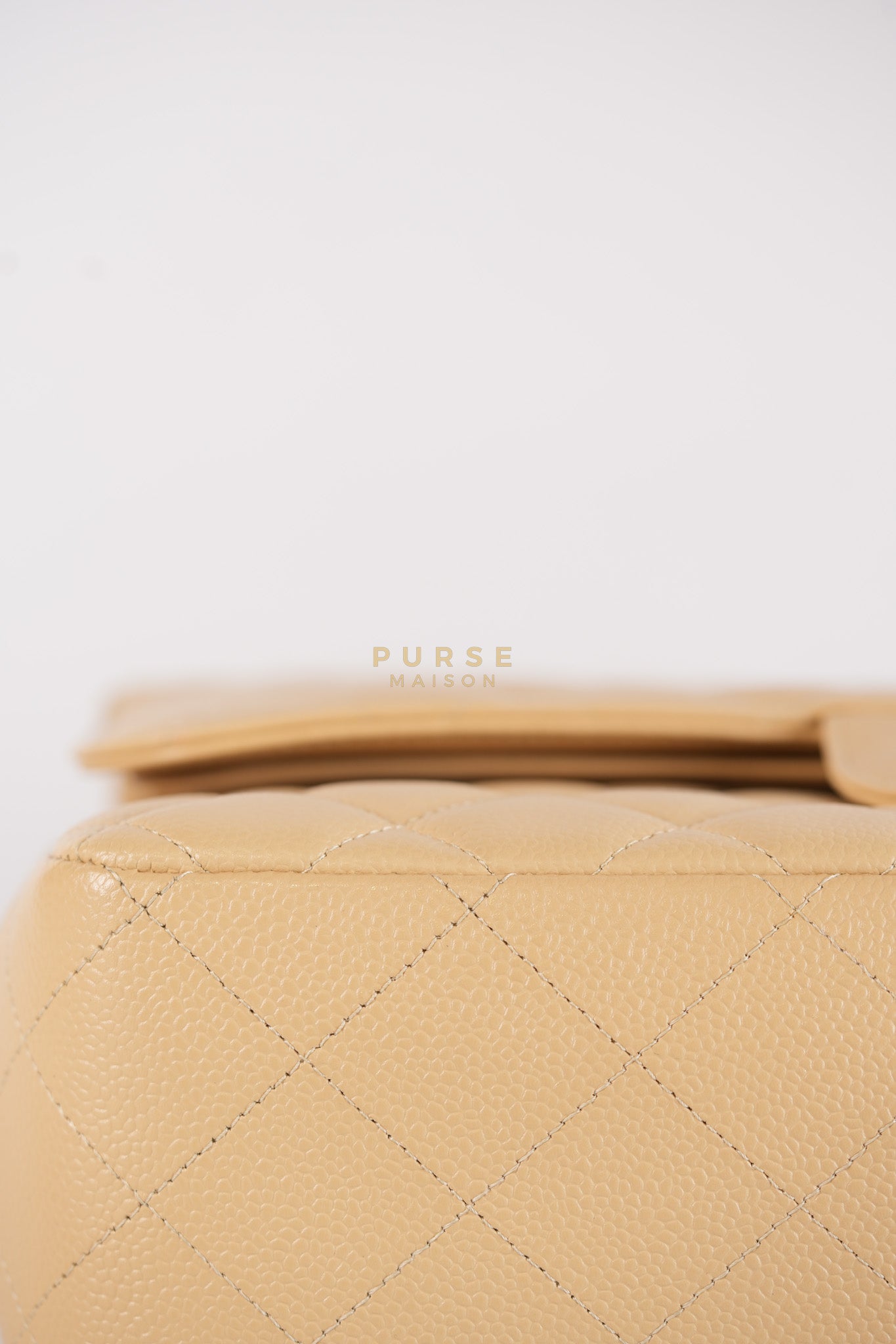 Classic Double Flap Jumbo in Beige Quilted Caviar Leather & Gold Hardware Series 23 | Purse Maison Luxury Bags Shop