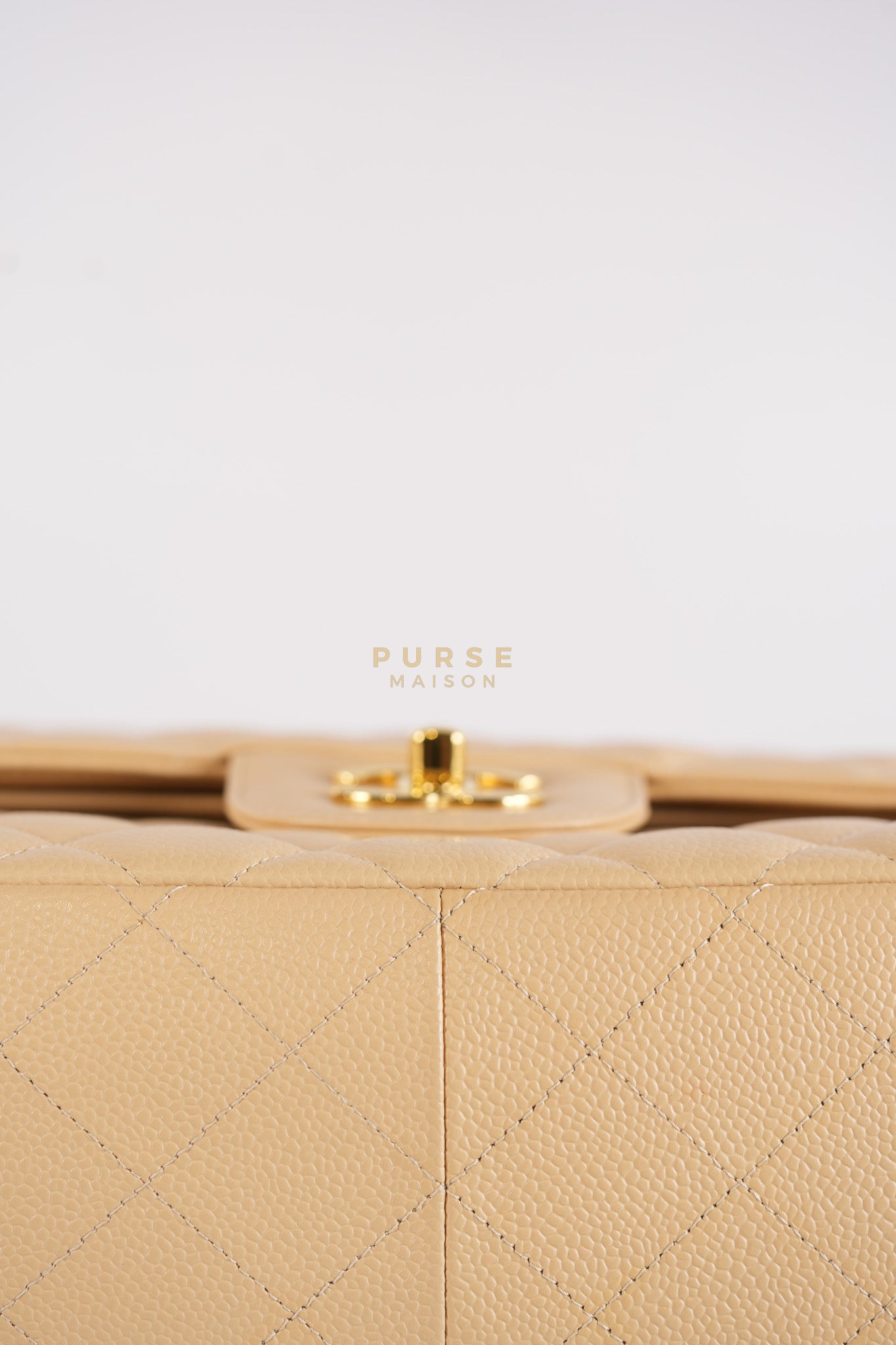 Classic Double Flap Jumbo in Beige Quilted Caviar Leather & Gold Hardware Series 23 | Purse Maison Luxury Bags Shop