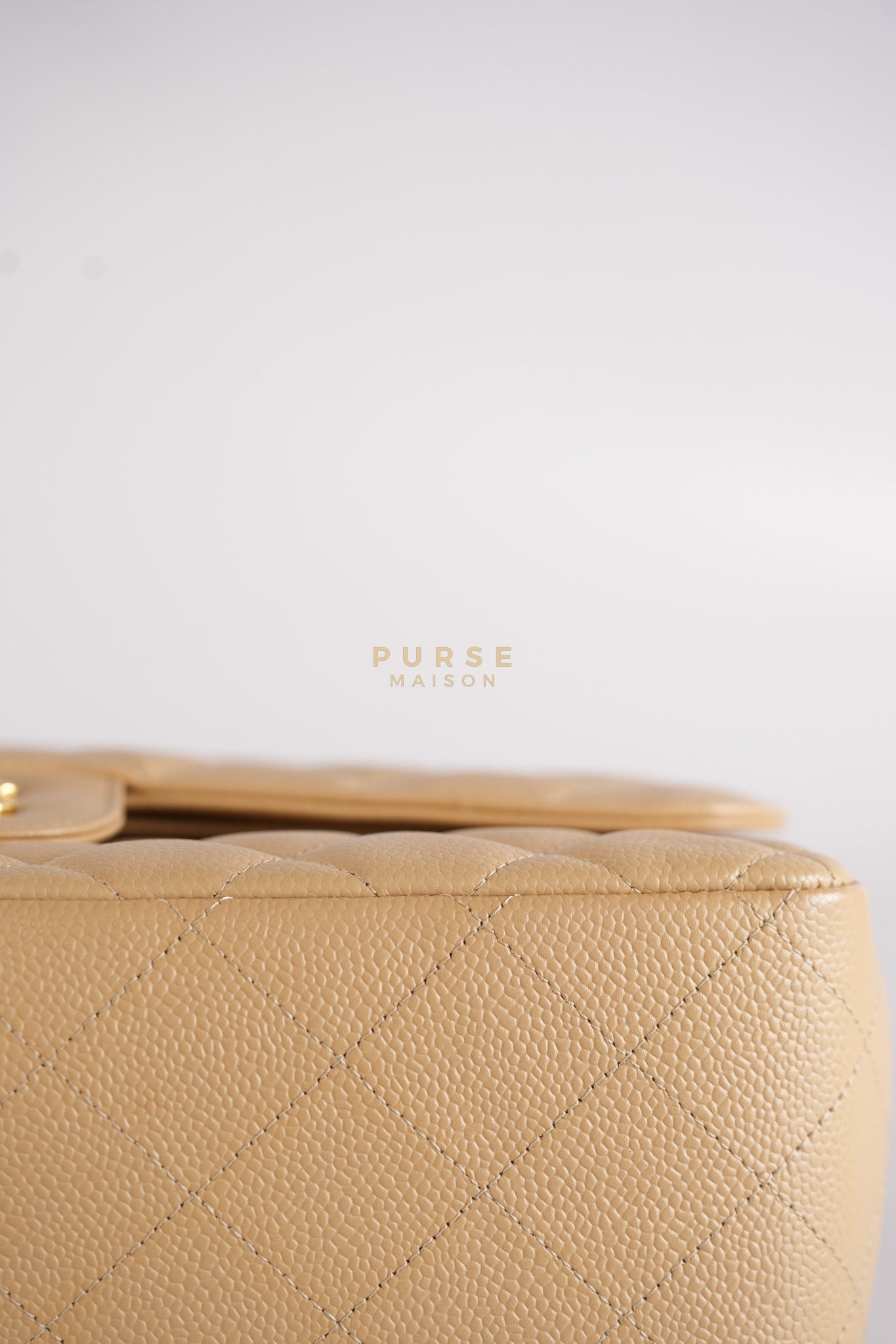Classic Double Flap Jumbo in Beige Quilted Caviar Leather & Gold Hardware Series 23 | Purse Maison Luxury Bags Shop