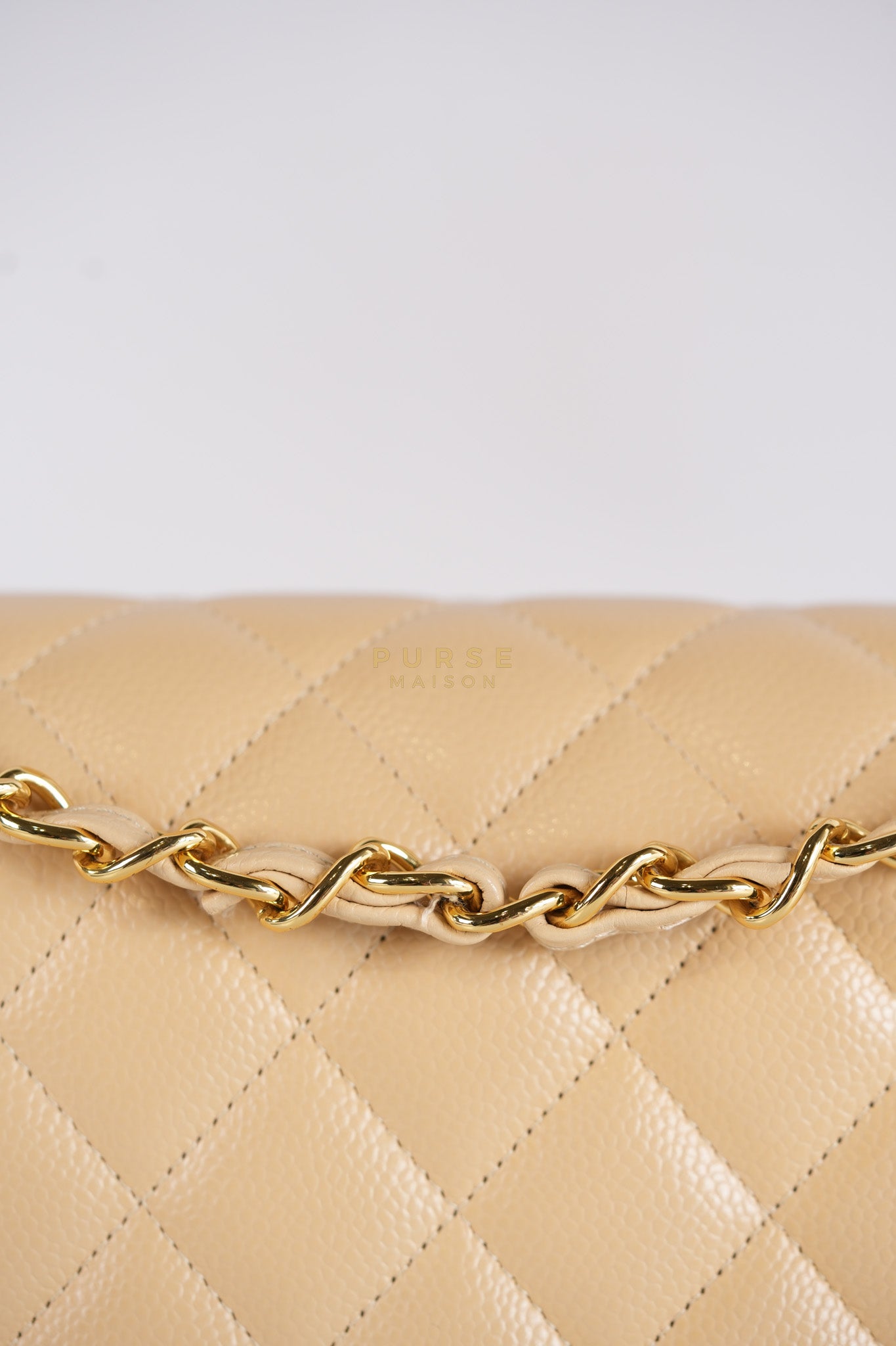 Classic Double Flap Jumbo in Beige Quilted Caviar Leather & Gold Hardware Series 23 | Purse Maison Luxury Bags Shop