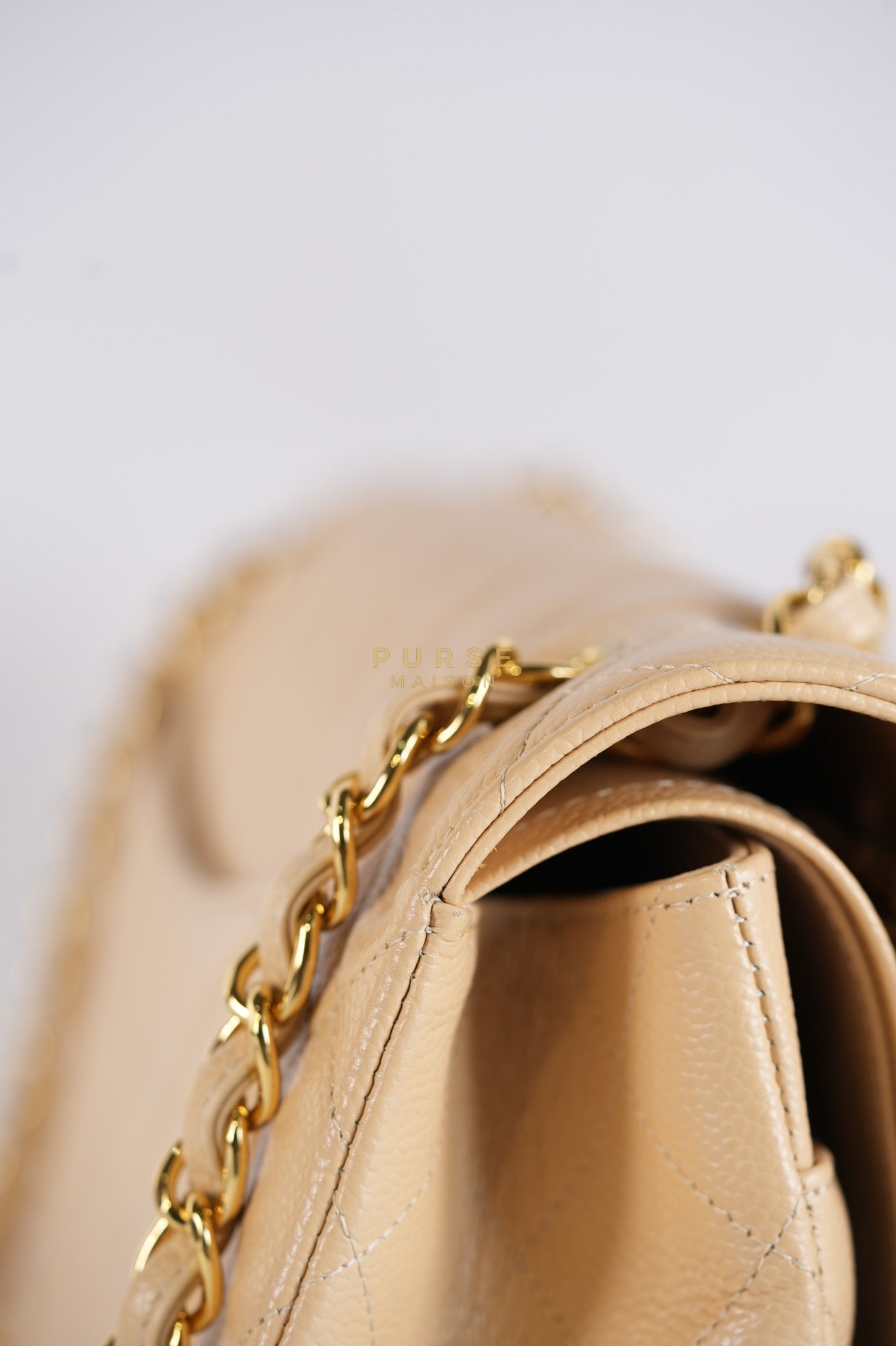 Classic Double Flap Jumbo in Beige Quilted Caviar Leather & Gold Hardware Series 23 | Purse Maison Luxury Bags Shop