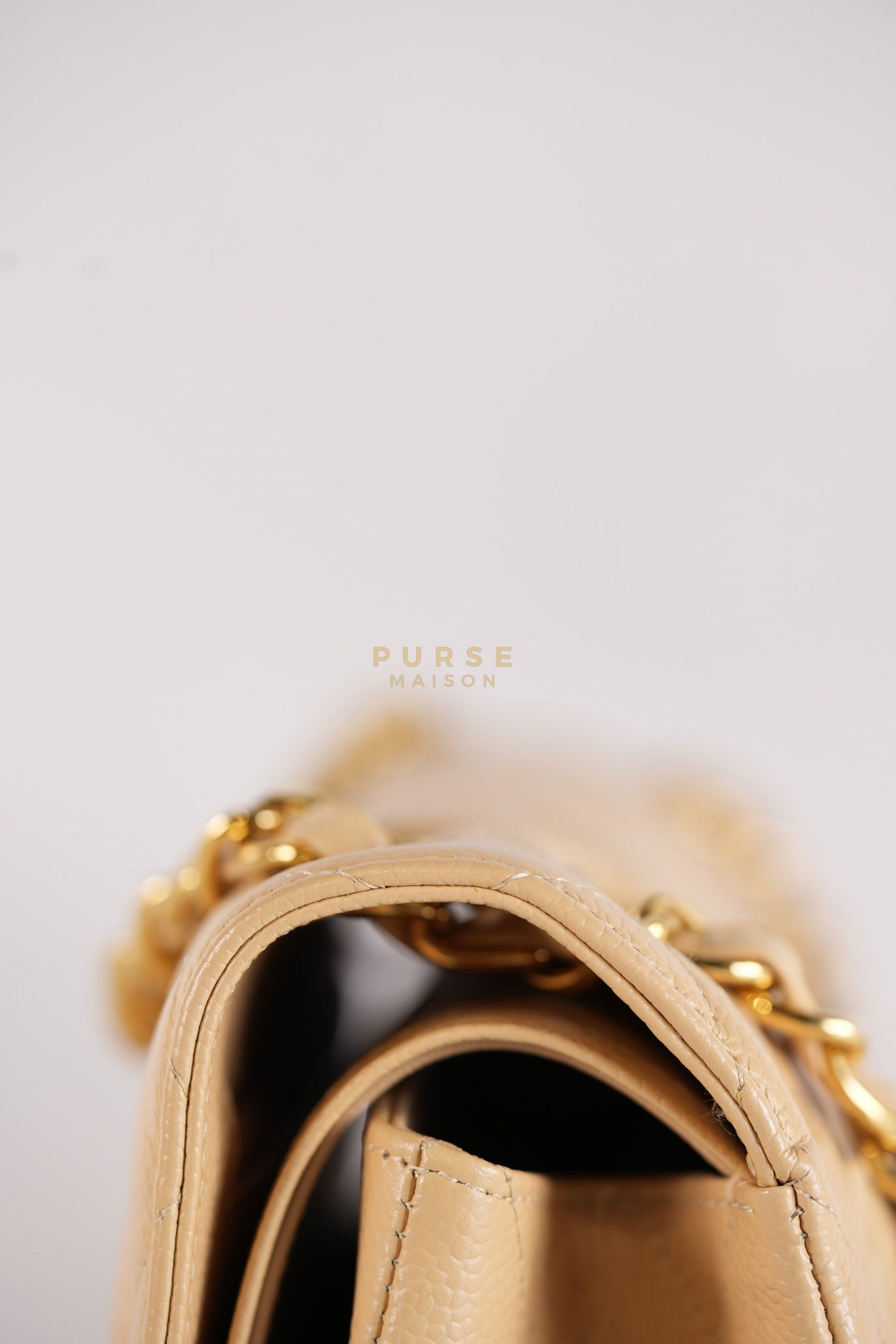 Classic Double Flap Jumbo in Beige Quilted Caviar Leather & Gold Hardware Series 23 | Purse Maison Luxury Bags Shop