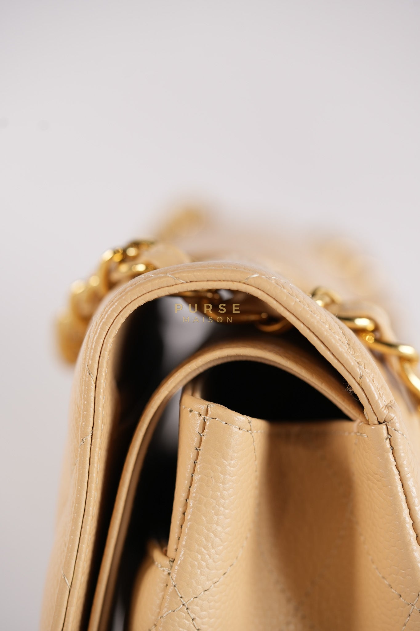 Classic Double Flap Jumbo in Beige Quilted Caviar Leather & Gold Hardware Series 23 | Purse Maison Luxury Bags Shop