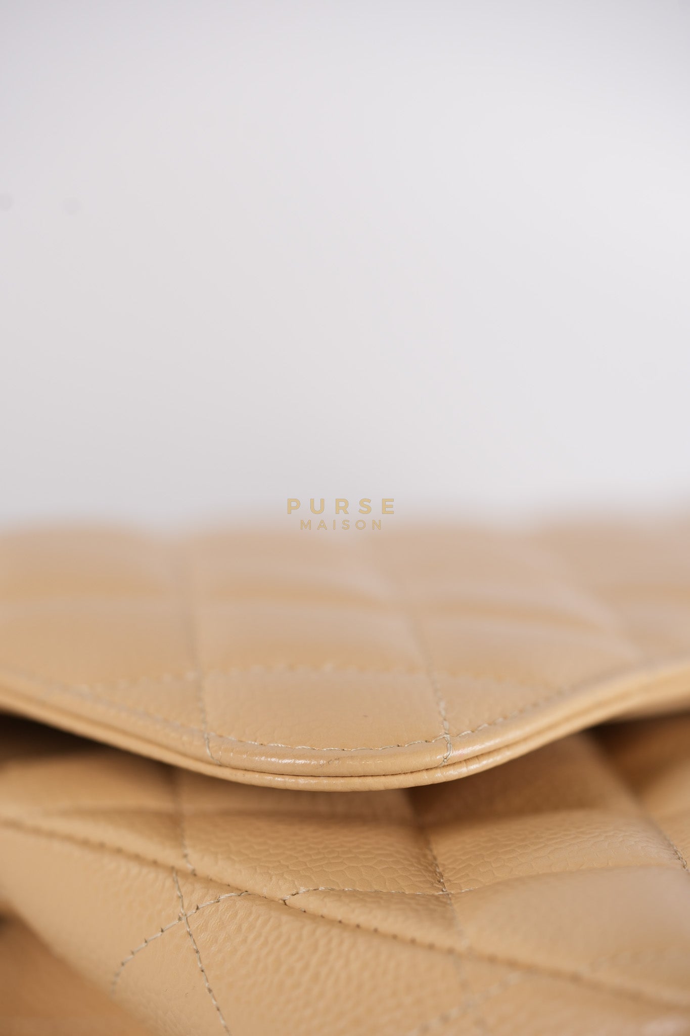 Classic Double Flap Jumbo in Beige Quilted Caviar Leather & Gold Hardware Series 23 | Purse Maison Luxury Bags Shop